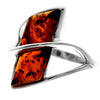 925 Sterling Silver & Genuine Baltic Amber Modern Designer Ring - GL416