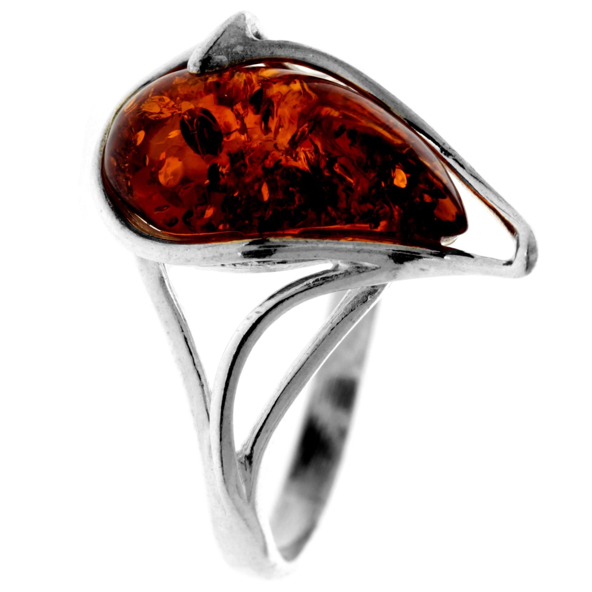 925 Sterling Silver & Genuine Baltic Amber Modern Designer Ring - GL417