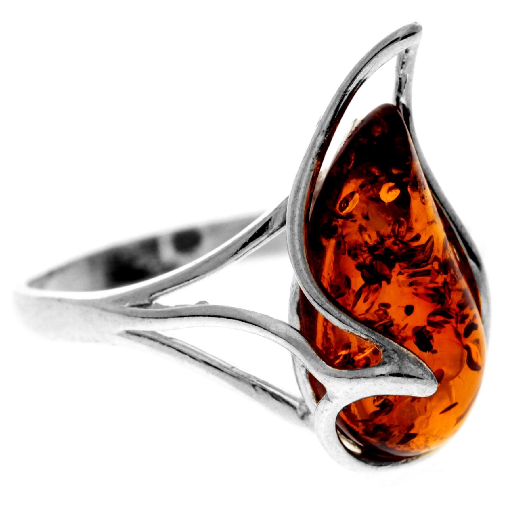 925 Sterling Silver & Genuine Baltic Amber Modern Designer Ring - GL417