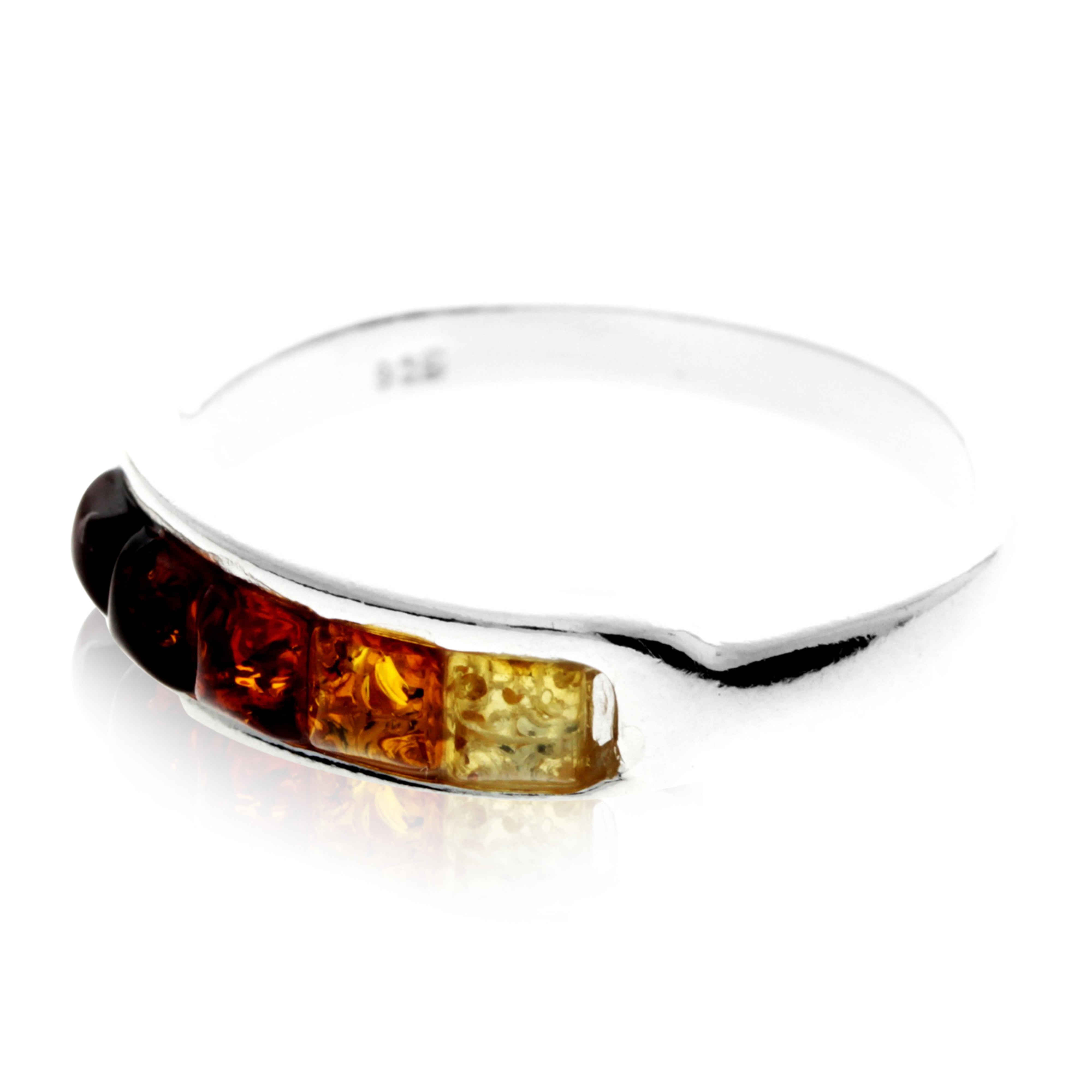 925 Sterling Silver & Genuine Baltic Amber Modern Ring - GL421