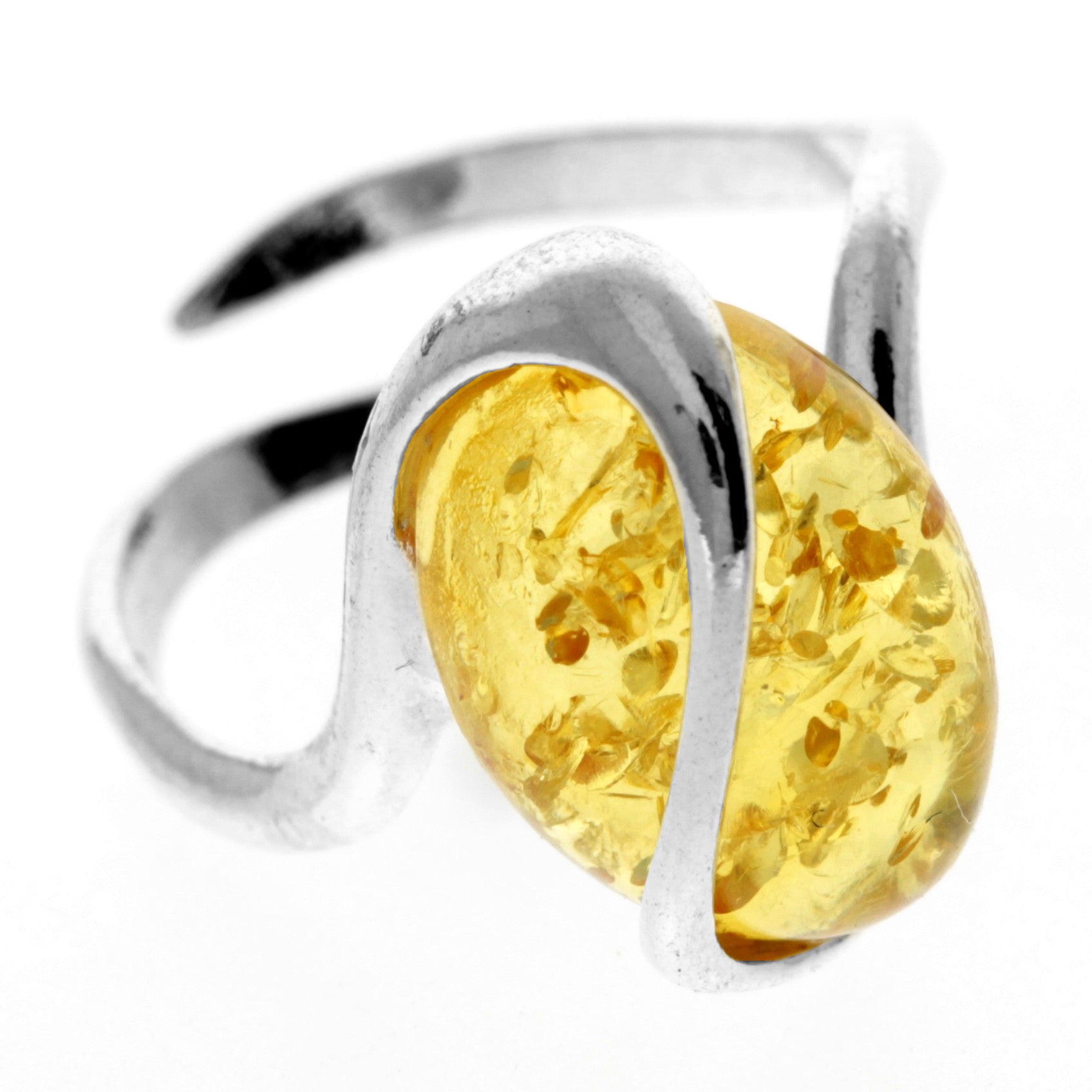 925 Sterling Silver & Baltic Amber Modern Adjustable Ring - GL477