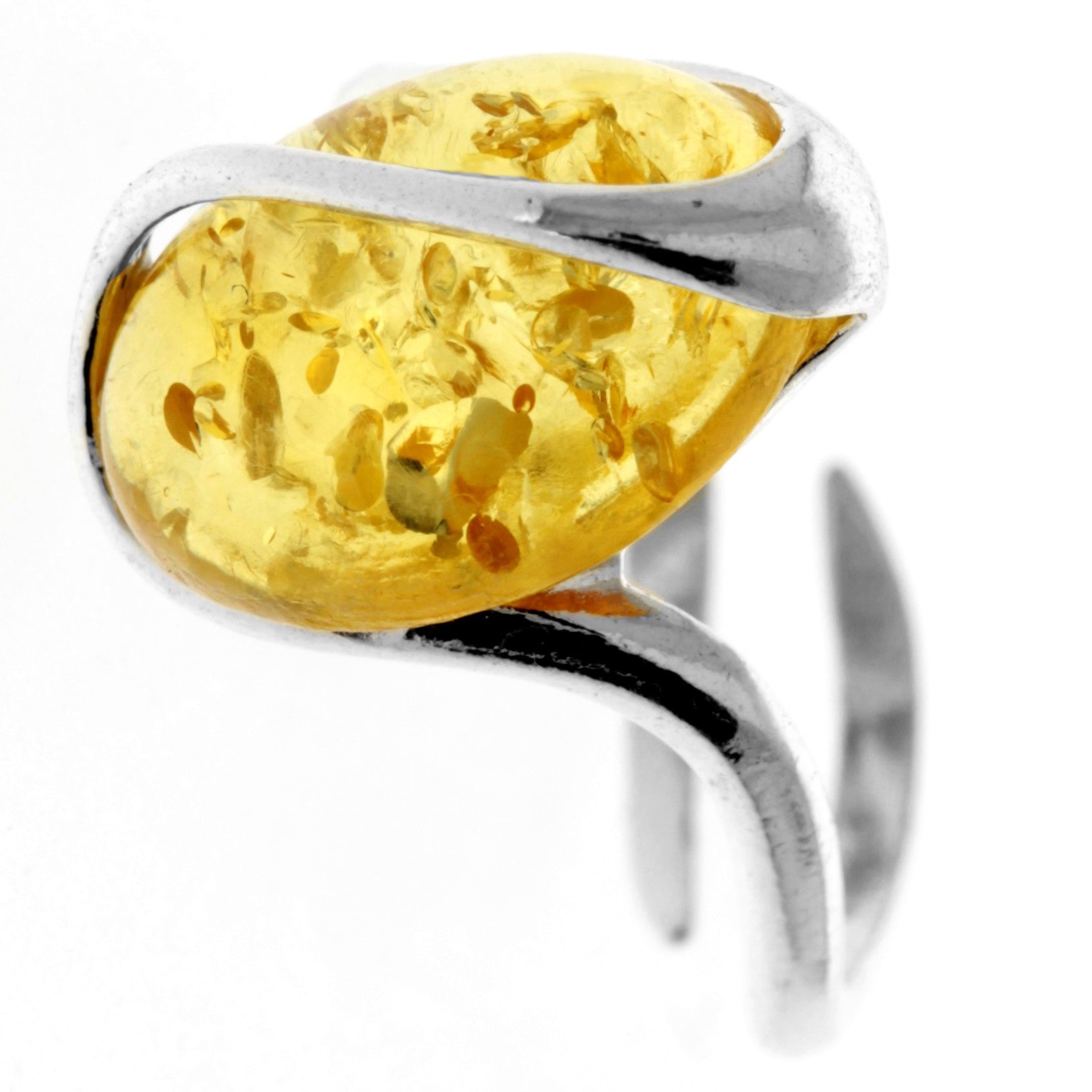 925 Sterling Silver & Baltic Amber Modern Adjustable Ring - GL477