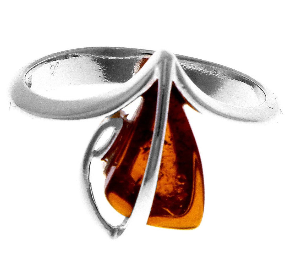 925 Sterling Silver & Genuine Baltic Amber Modern Designer Ring - GL484