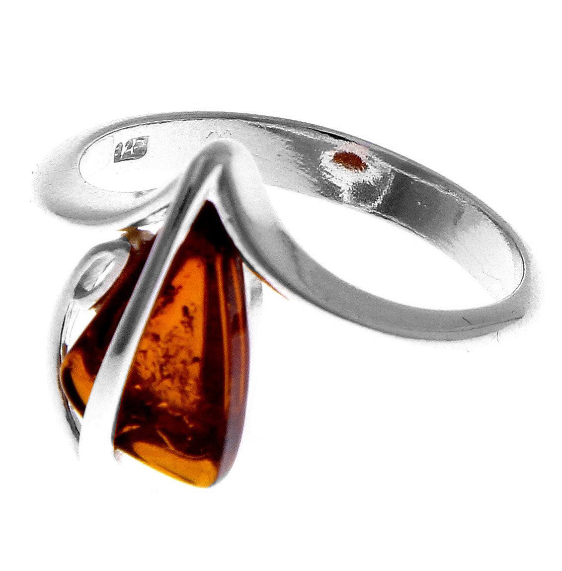 925 Sterling Silver & Genuine Baltic Amber Modern Designer Ring - GL484