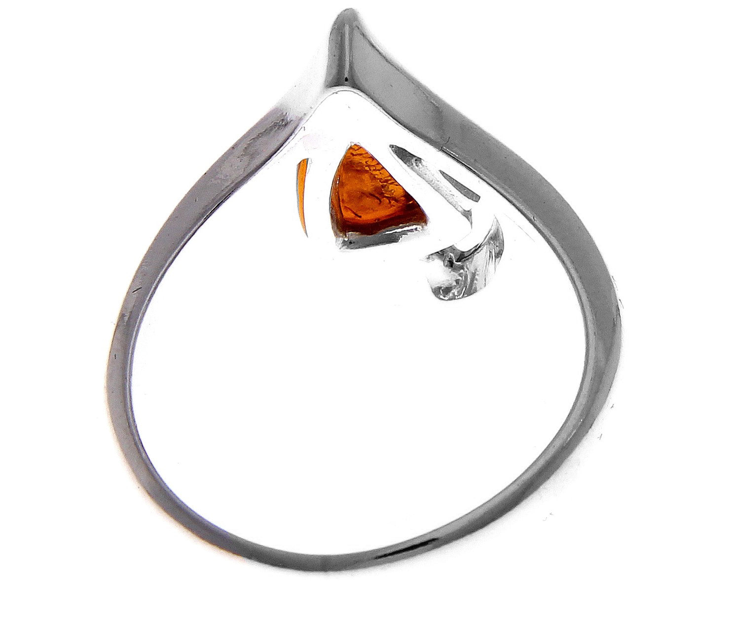 925 Sterling Silver & Genuine Baltic Amber Modern Designer Ring - GL484