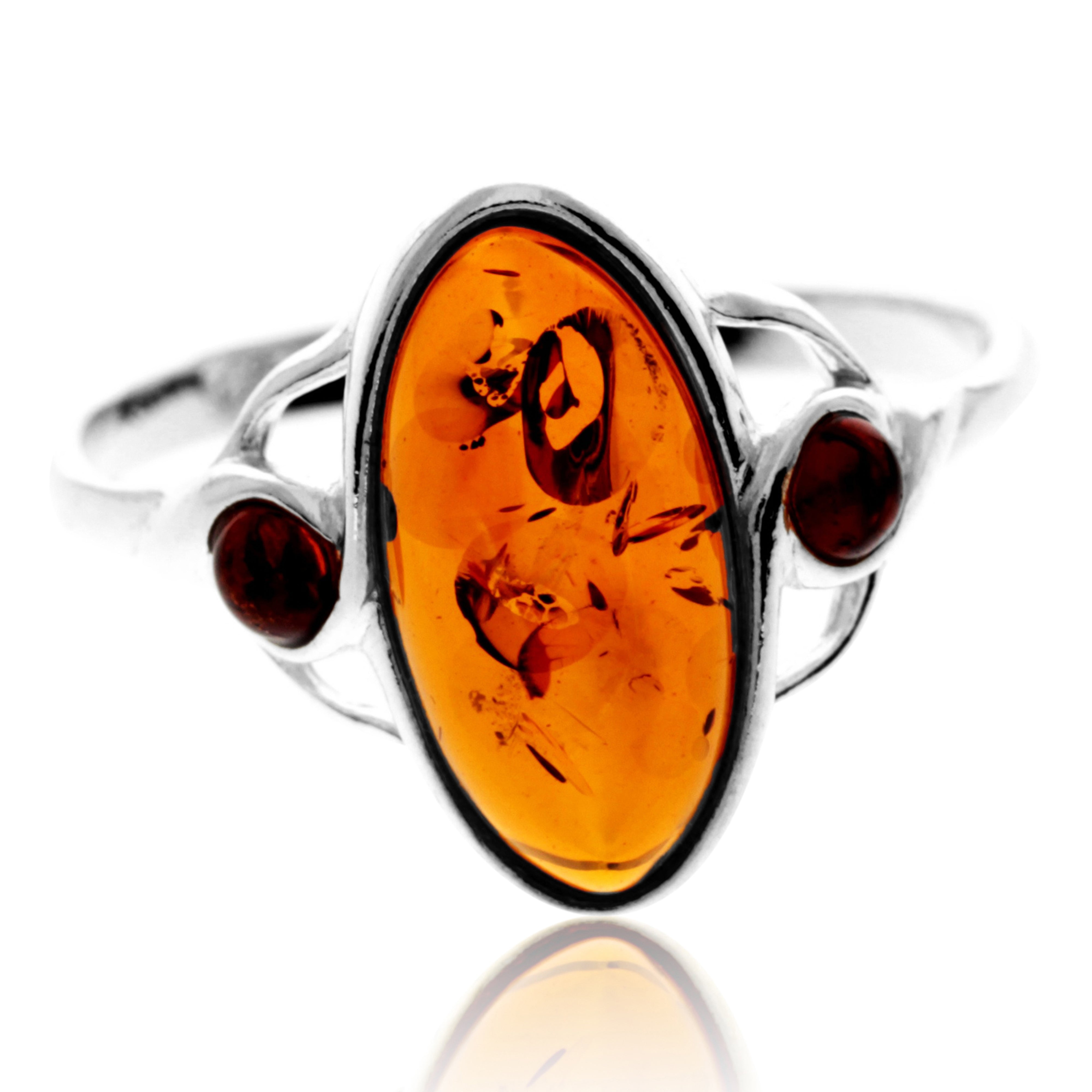 925 Sterling Silver & Genuine Baltic Amber Classic Ring - GL490