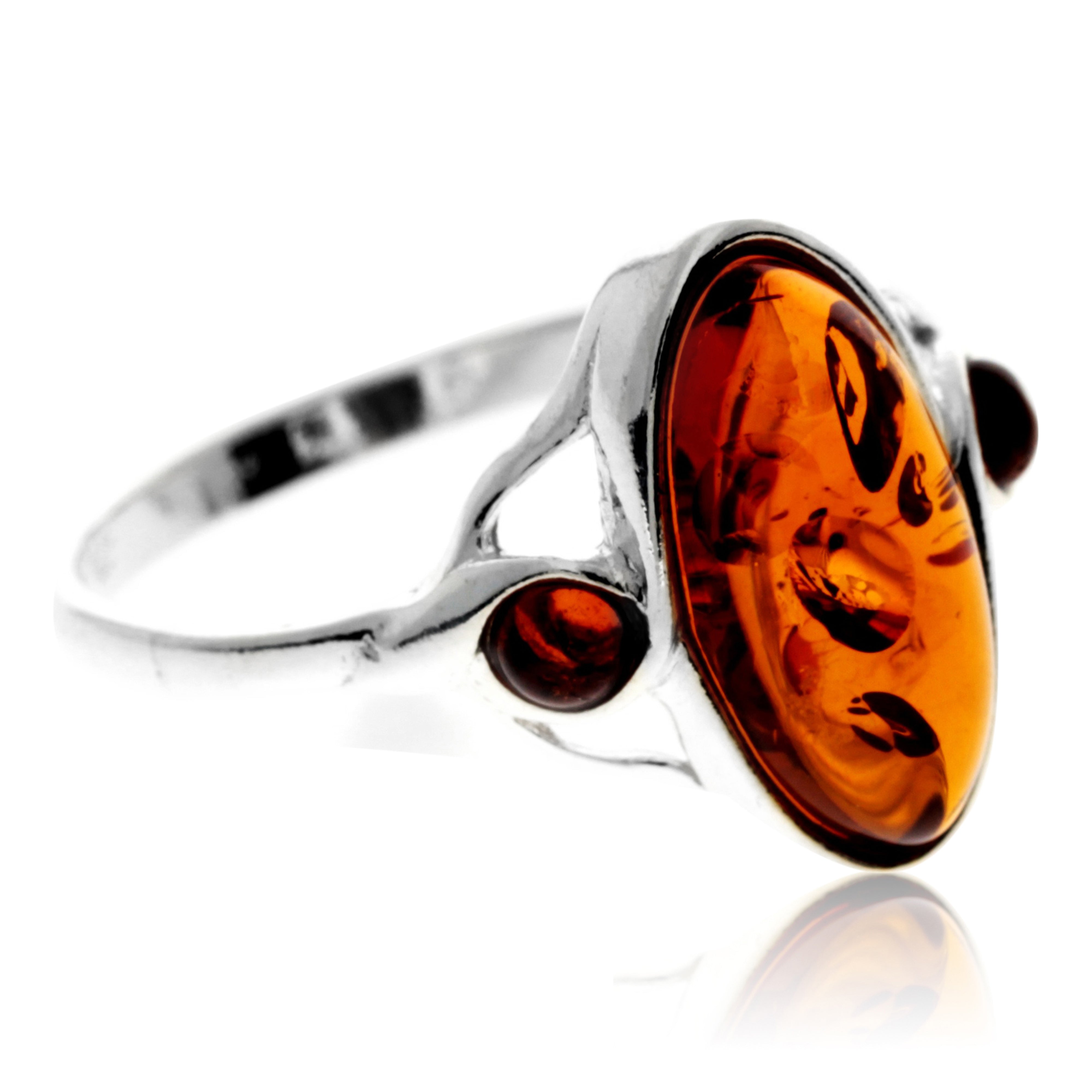 925 Sterling Silver & Genuine Baltic Amber Classic Ring - GL490