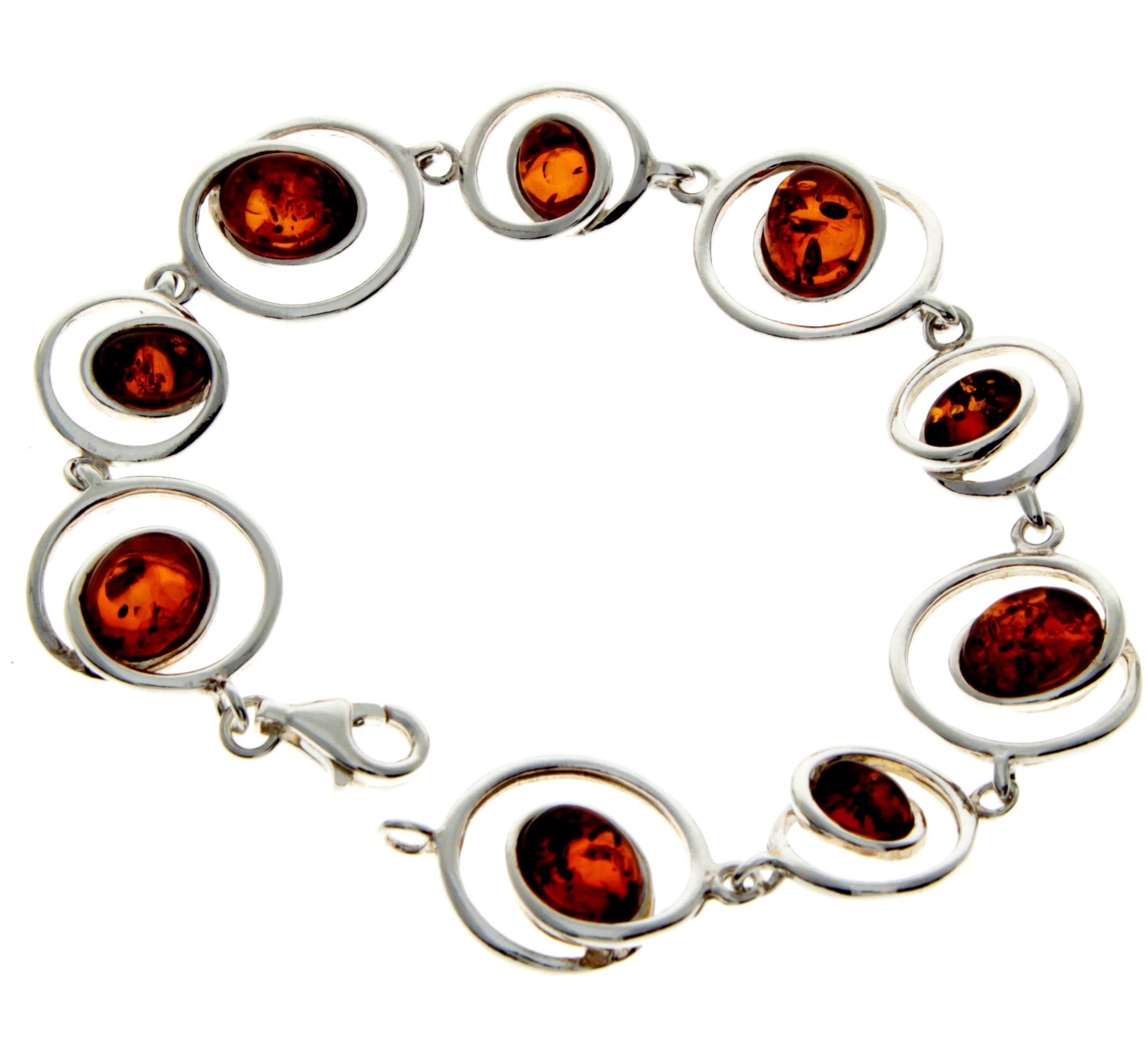 925 Sterling Silver & Genuine Baltic Amber Modern Bracelet 19 cm  - GL504