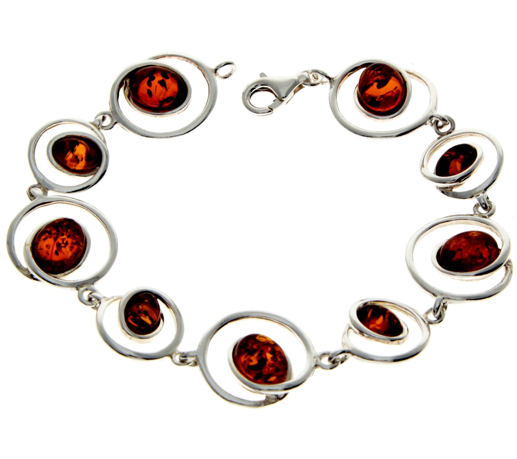 925 Sterling Silver & Genuine Baltic Amber Modern Bracelet 19 cm  - GL504