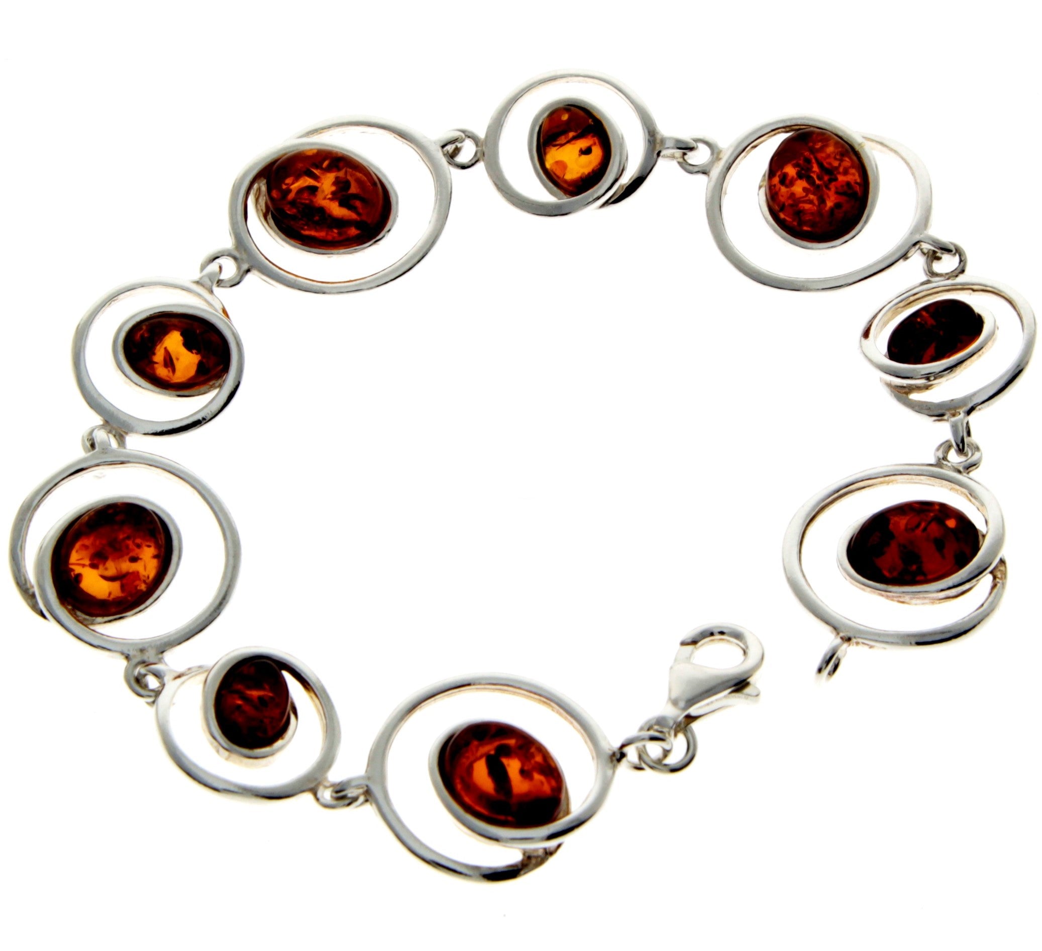 925 Sterling Silver & Genuine Baltic Amber Modern Bracelet 19 cm  - GL504