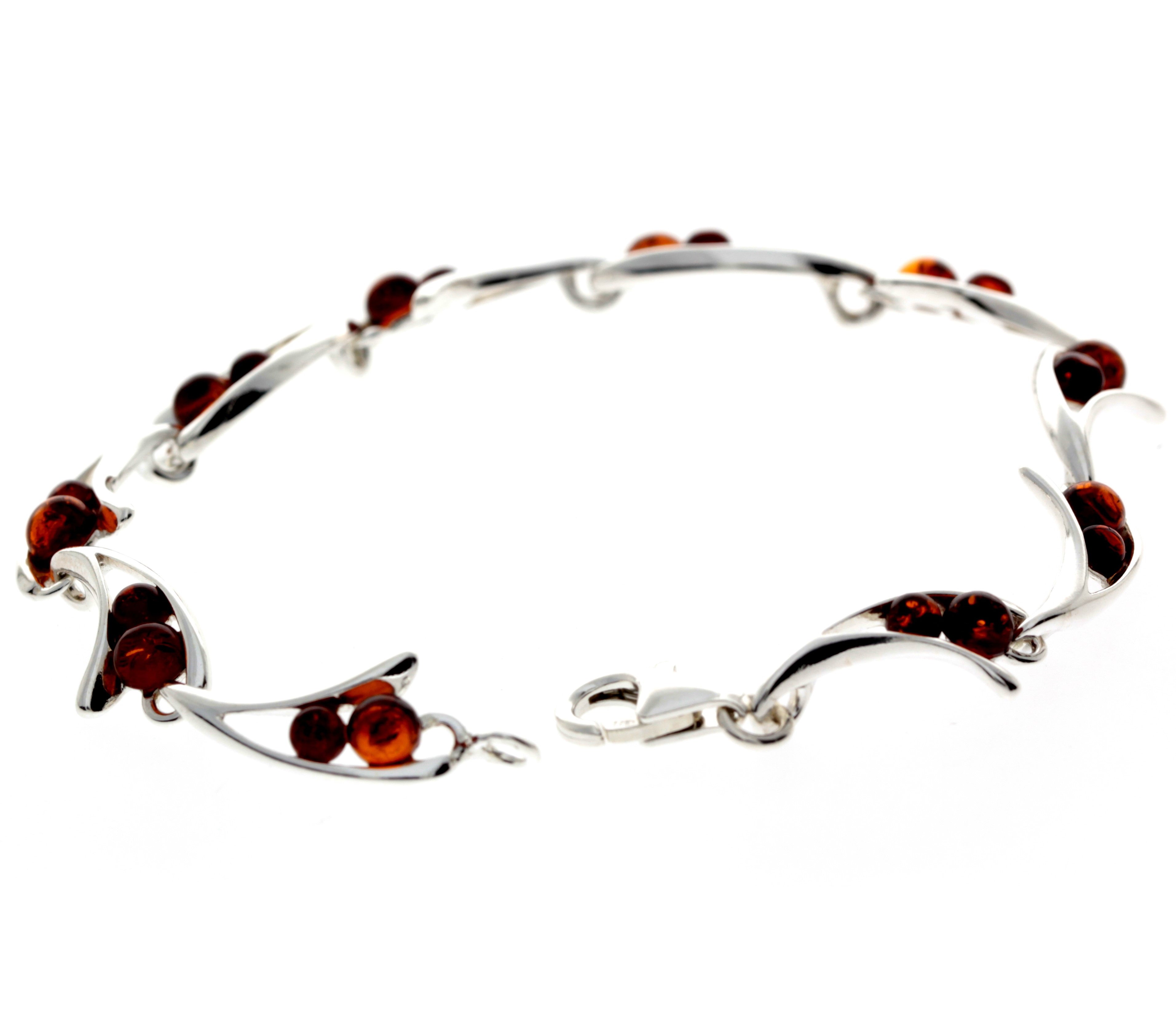 925 Sterling Silver & Baltic Amber Modern Link Bracelet - GL507