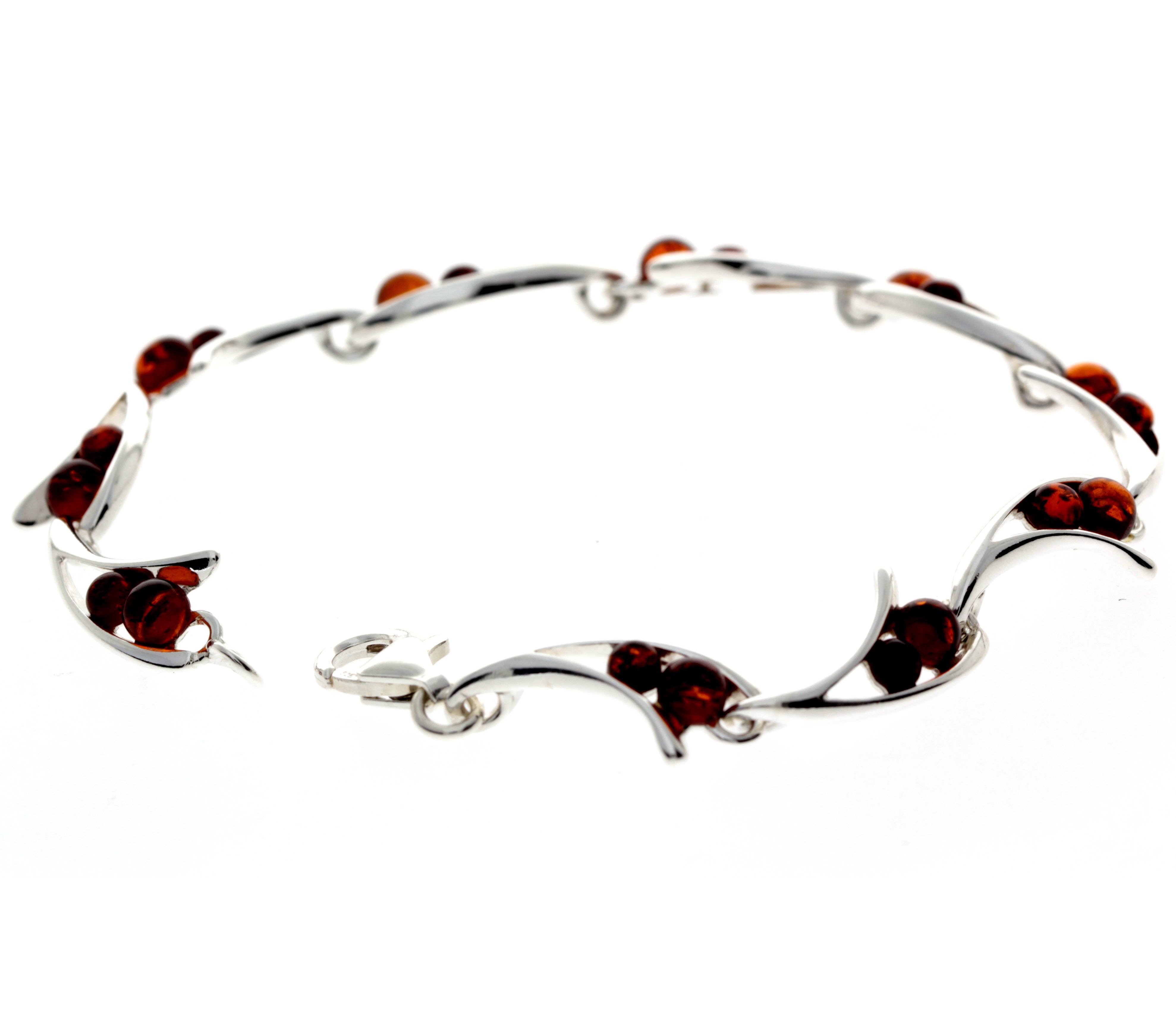 925 Sterling Silver & Baltic Amber Modern Link Bracelet - GL507