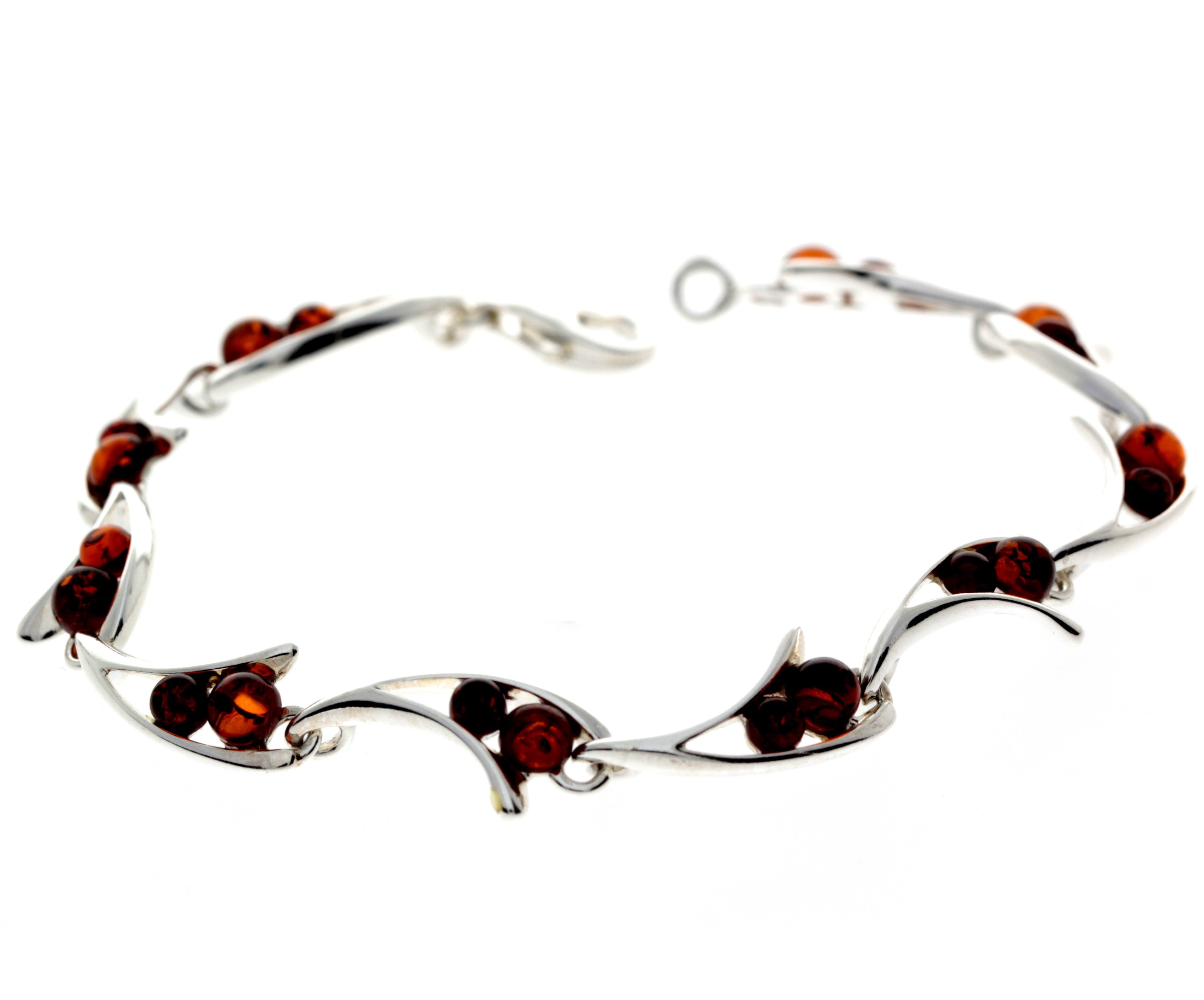 925 Sterling Silver & Baltic Amber Modern Link Bracelet - GL507