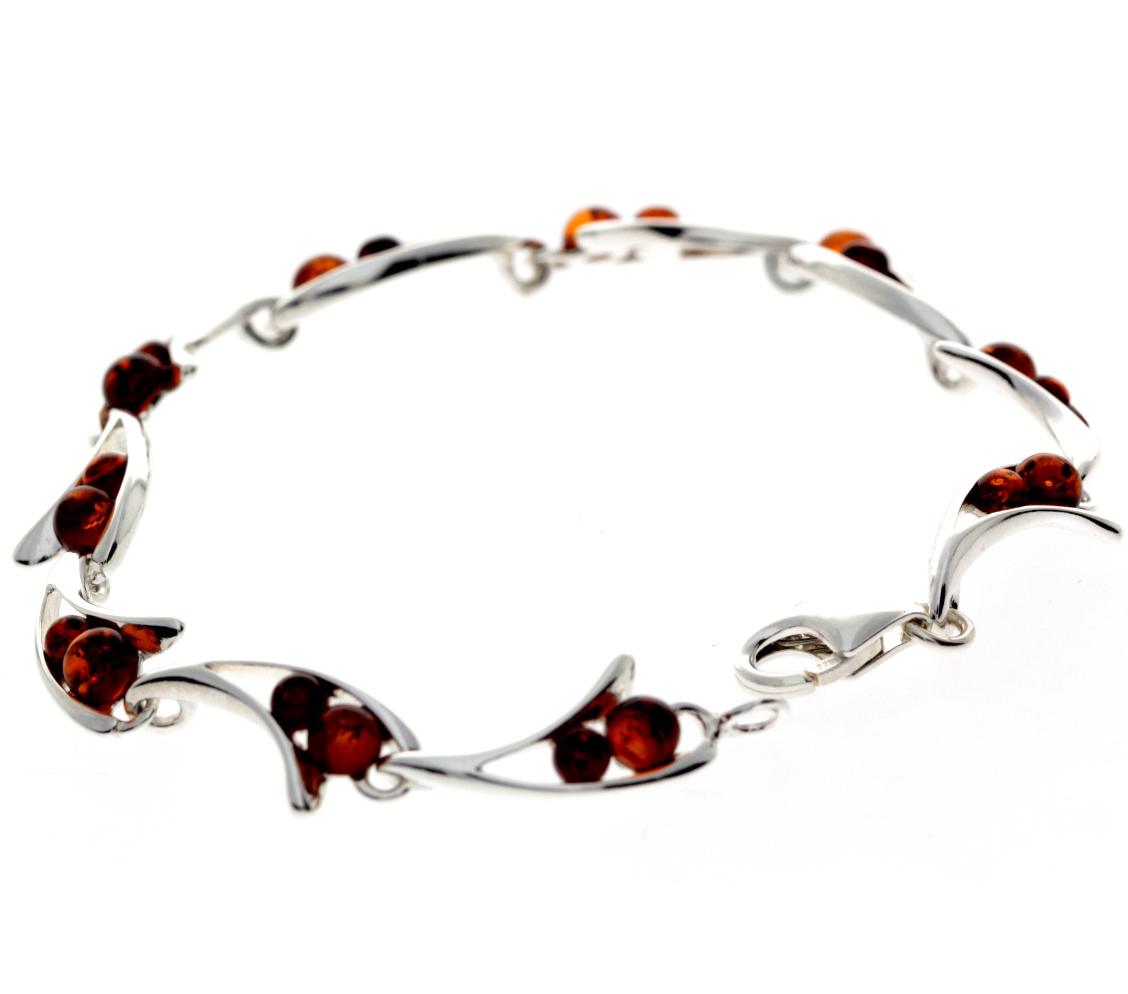 925 Sterling Silver & Baltic Amber Modern Link Bracelet - GL507