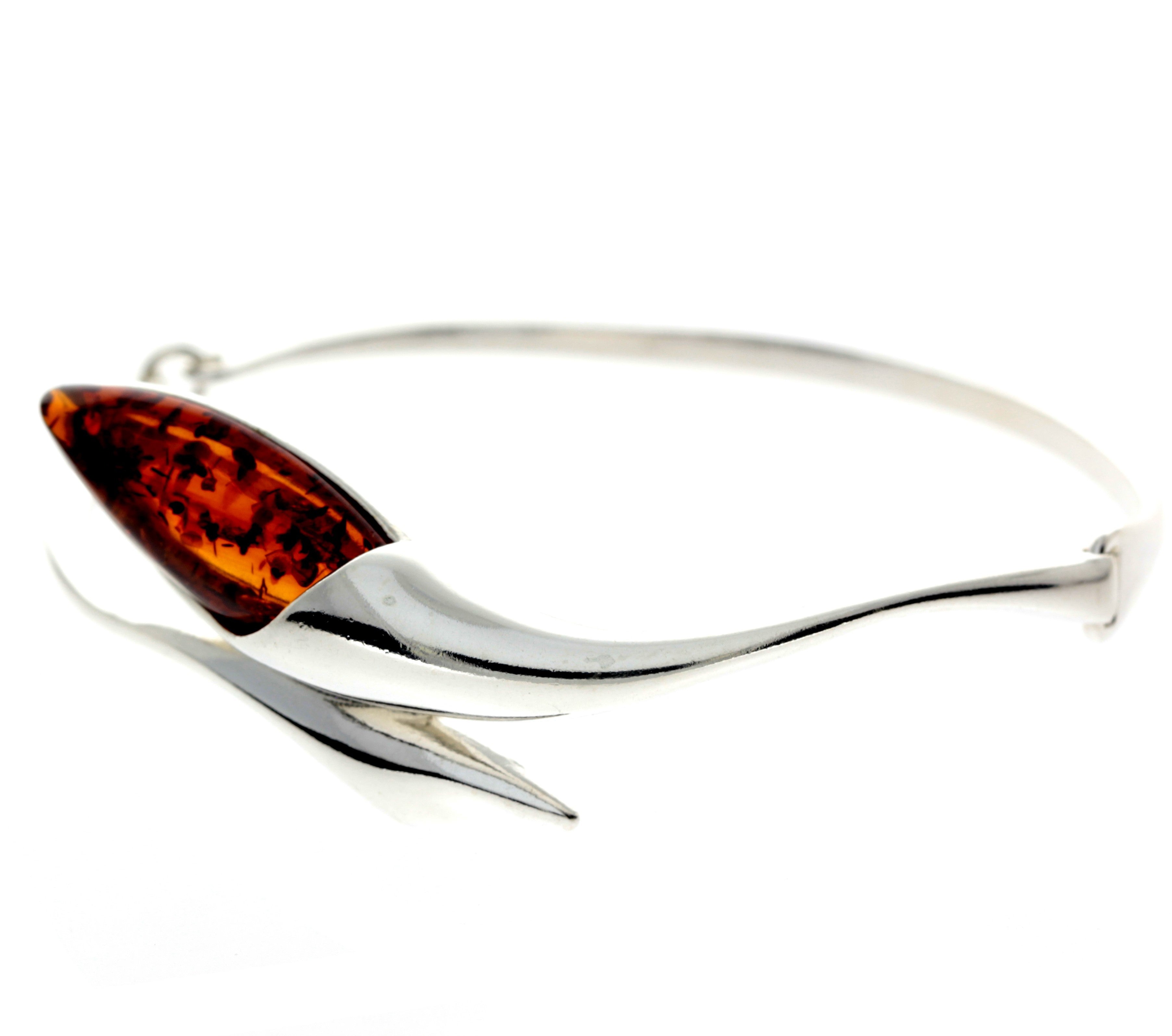 925 Sterling Silver & Baltic Amber Modern Solid Bangle - GL518