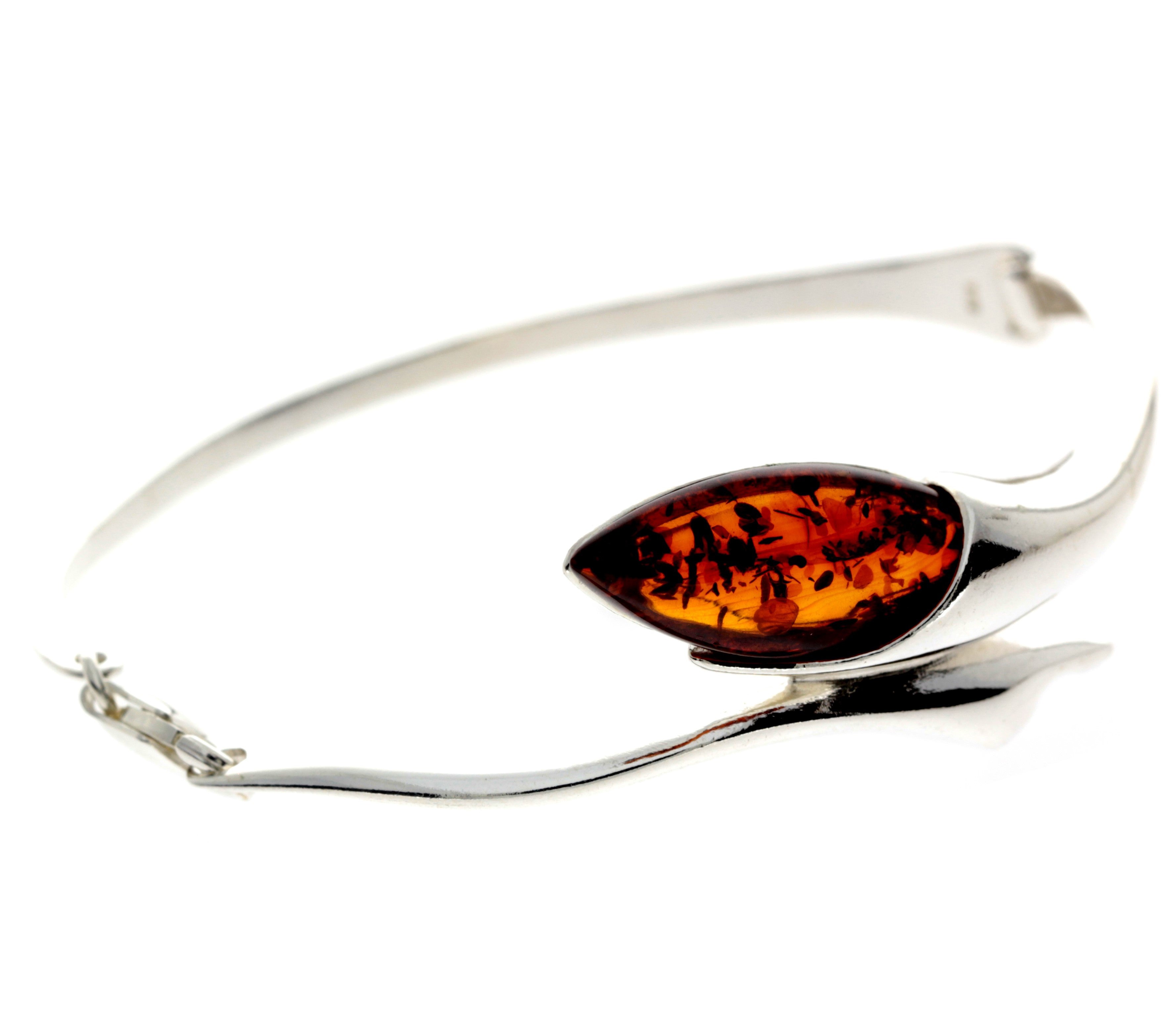 925 Sterling Silver & Baltic Amber Modern Solid Bangle - GL518