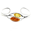 925 Sterling Silver & Baltic Amber Modern 2 Stones Solid Bangle - GL519