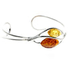 925 Sterling Silver & Baltic Amber Modern 2 Stones Solid Bangle - GL519