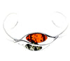 925 Sterling Silver & Baltic Amber Modern 2 Stones Solid Bangle - GL519