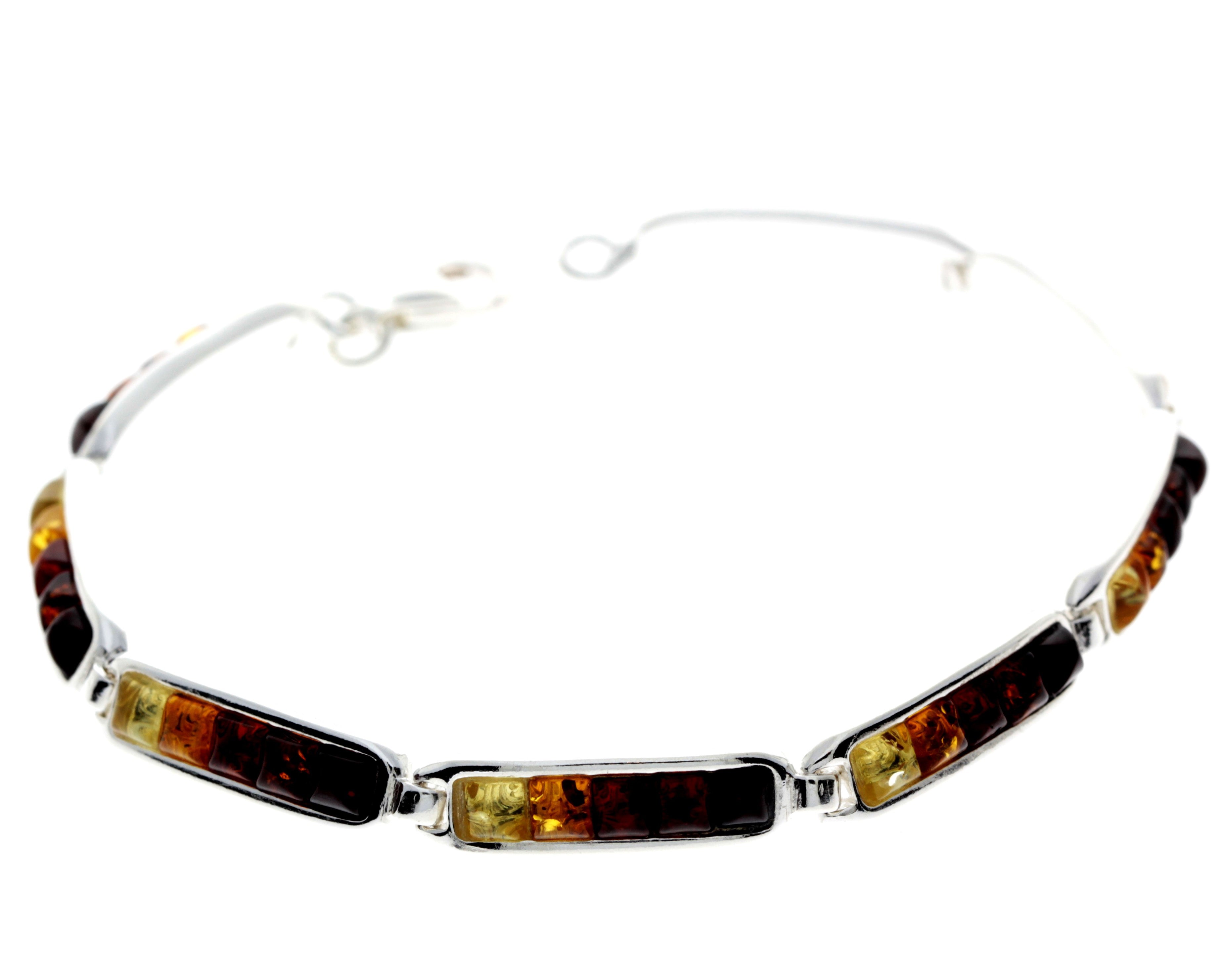 925 Sterling Silver & Baltic Amber Square Stones Ombre Bracelet 17.5 cm - GL530