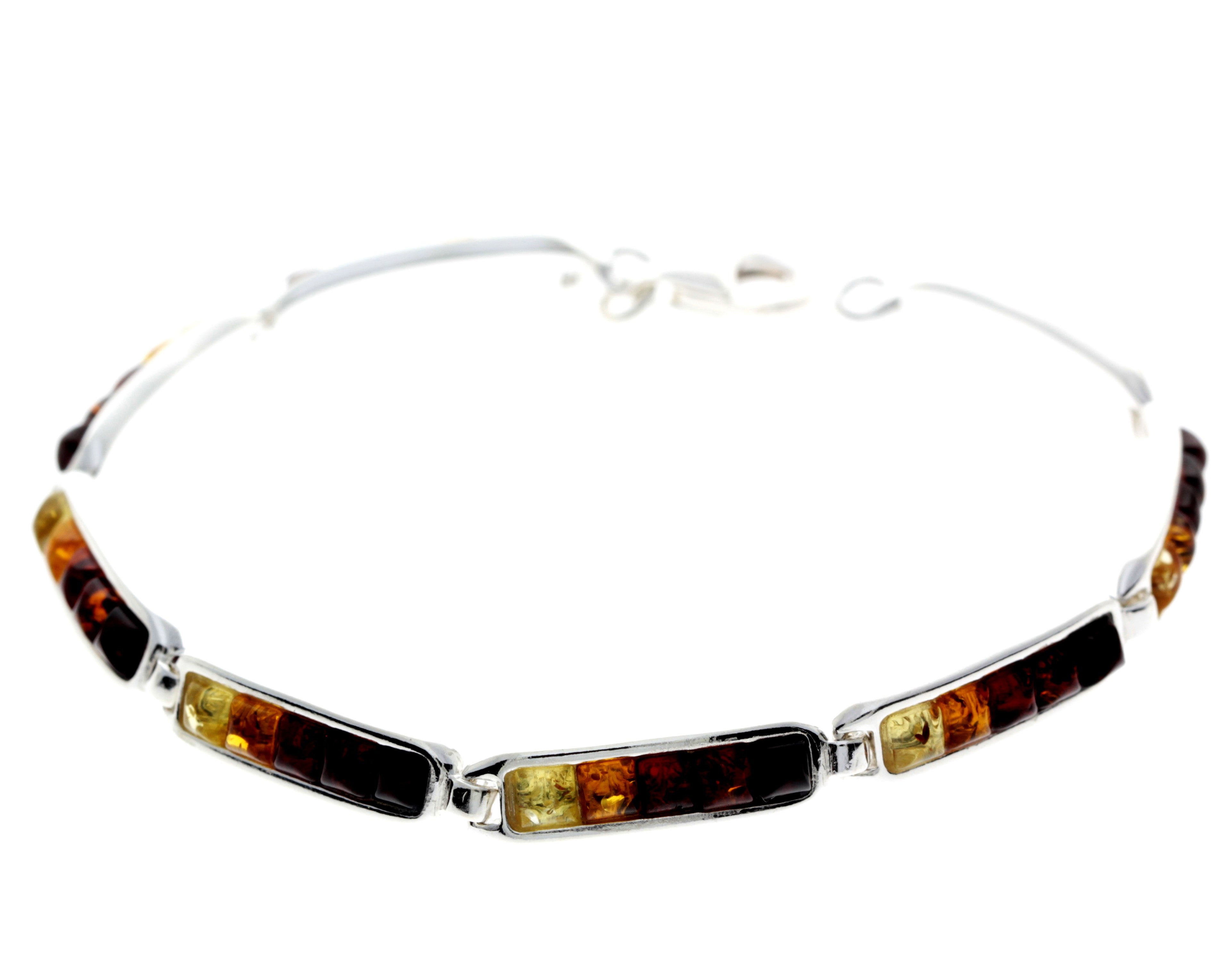 925 Sterling Silver & Baltic Amber Square Stones Ombre Bracelet 17.5 cm - GL530