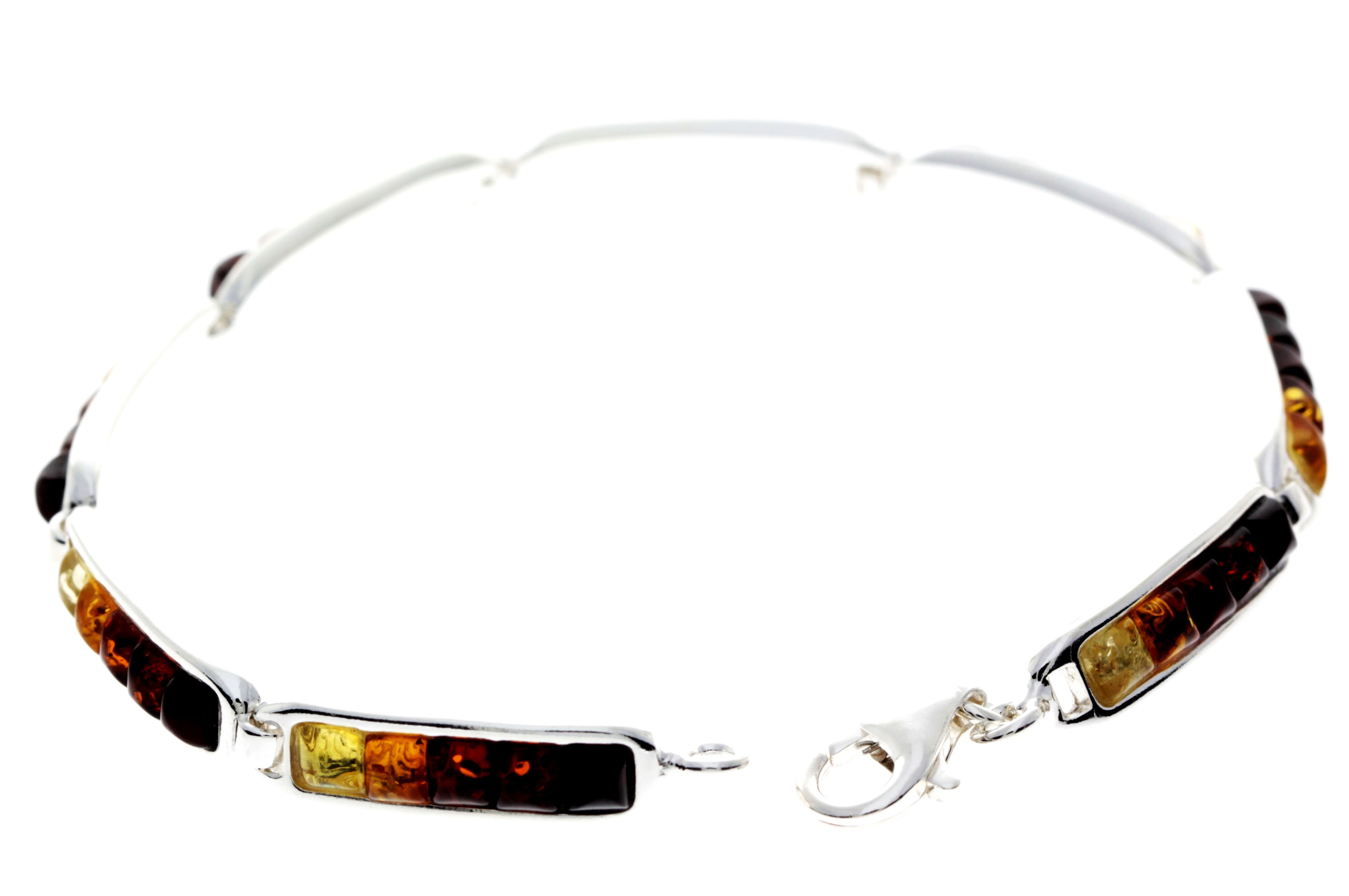 925 Sterling Silver & Baltic Amber Square Stones Ombre Bracelet 17.5 cm - GL530