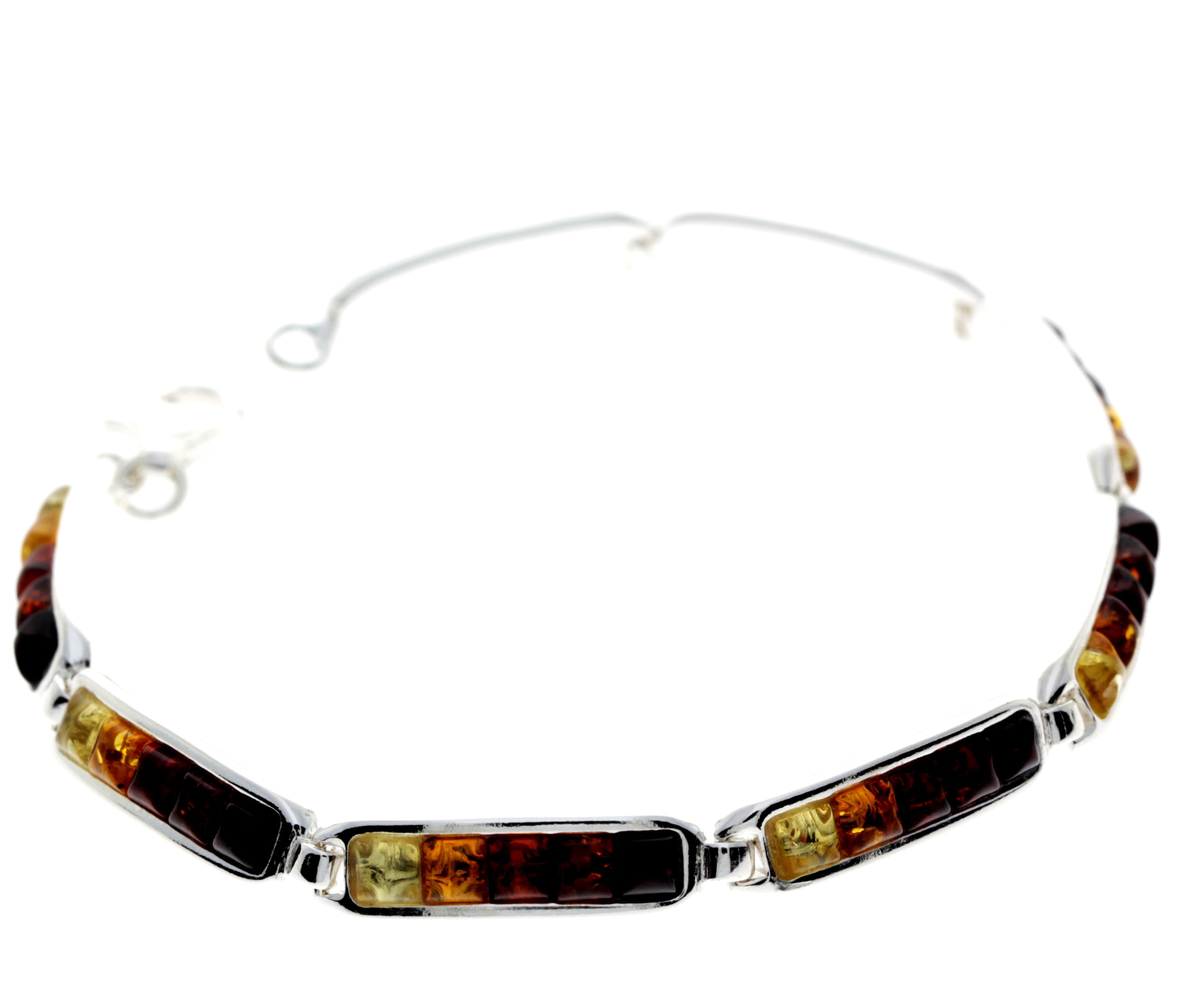 925 Sterling Silver & Baltic Amber Square Stones Ombre Bracelet 17.5 cm - GL530