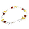 925 Sterling Silver & Genuine Baltic Amber Double Hearts Link Bracelet - GL550