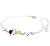 925 Sterling Silver & Genuine Baltic Amber Double Hearts Adjustable Bracelet - GL550S