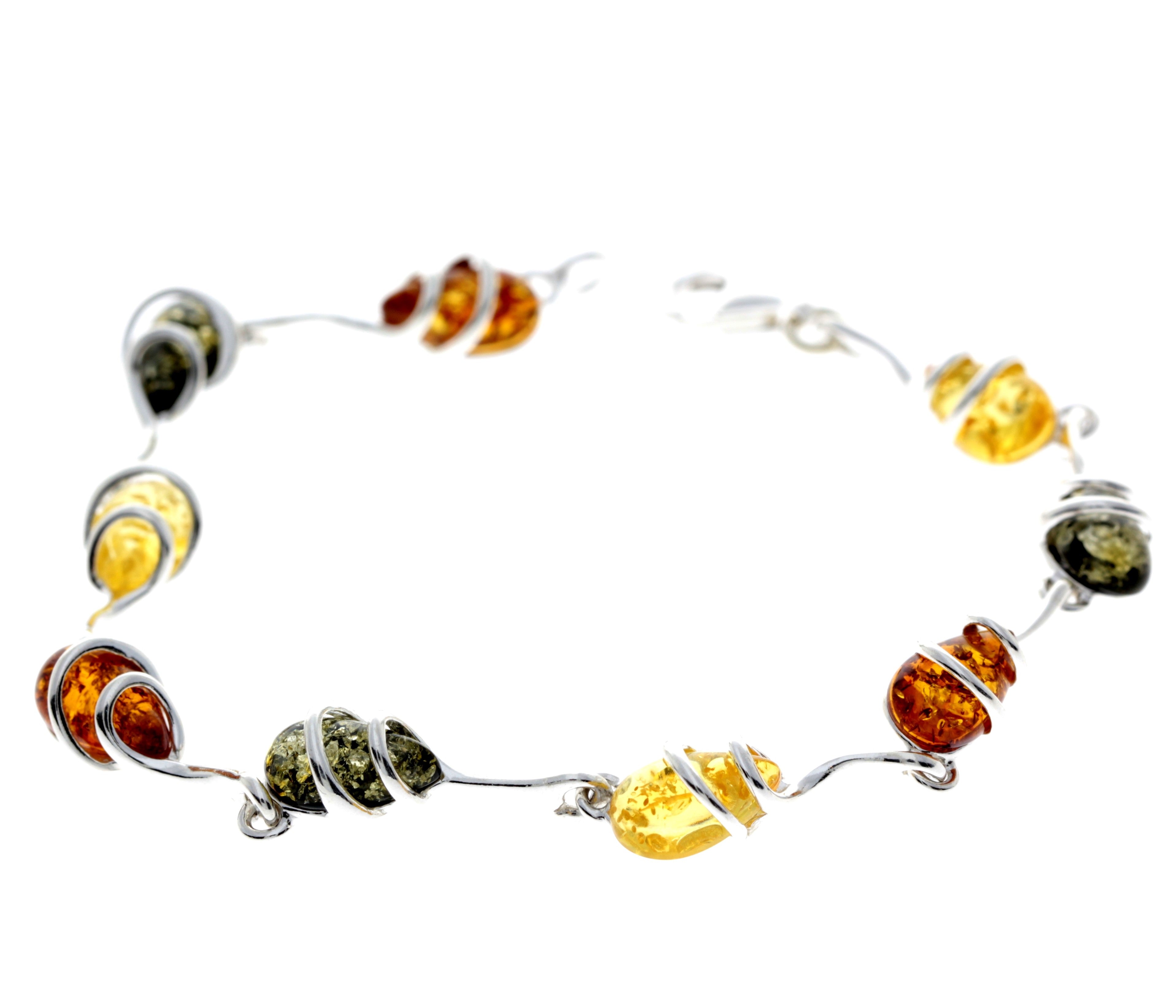 925 Sterling Silver & Genuine Baltic Amber Modern Link Bracelet - GL557