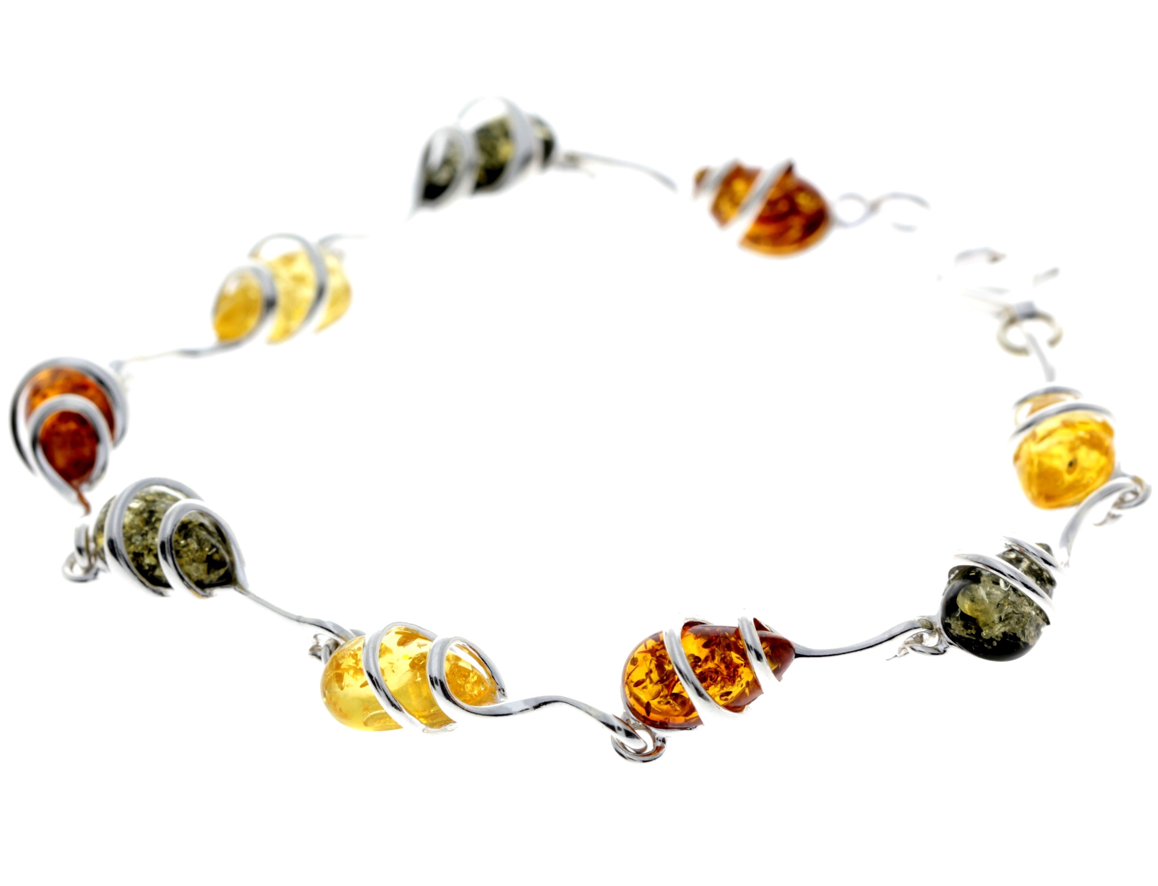 925 Sterling Silver & Genuine Baltic Amber Modern Link Bracelet - GL557