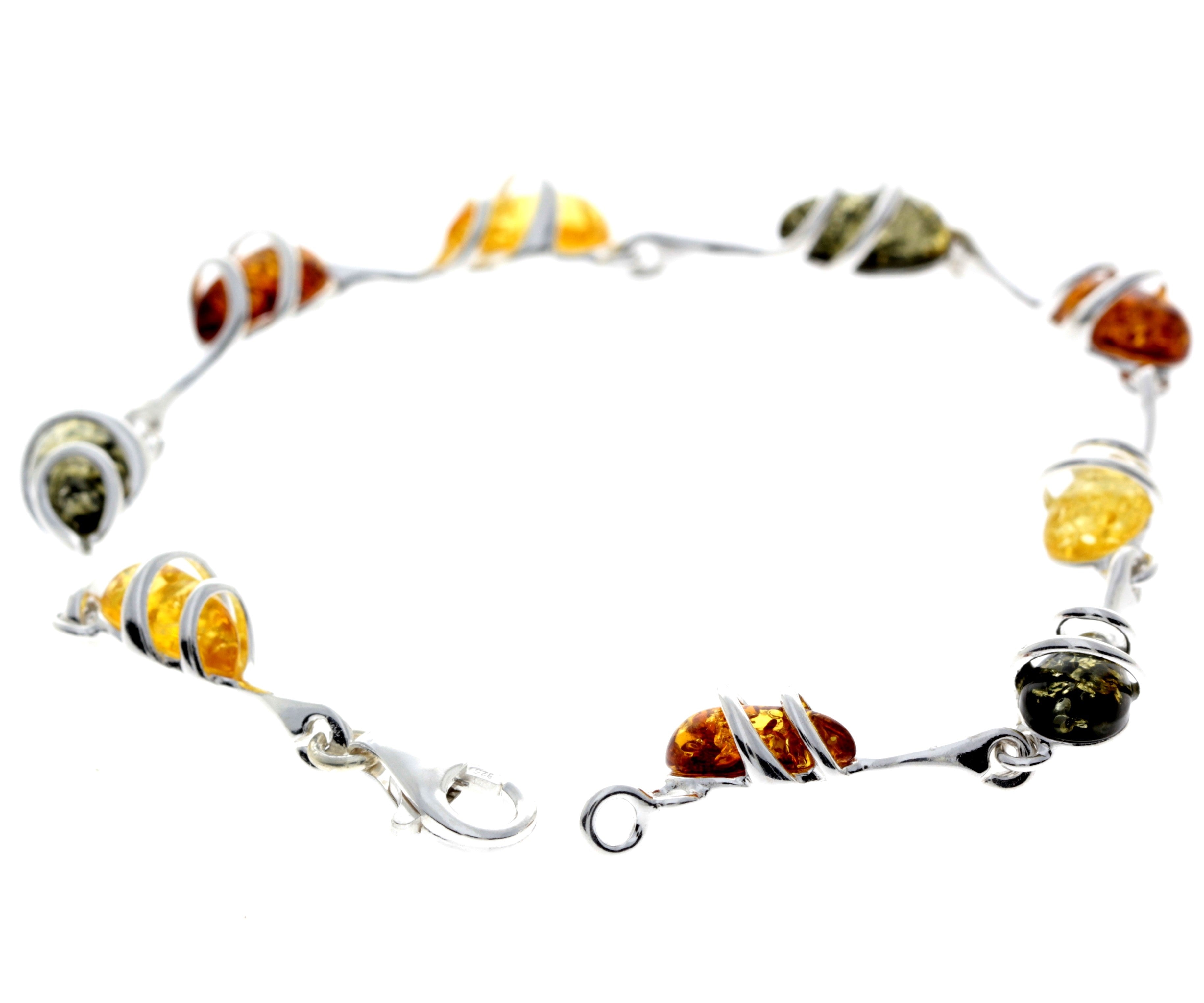 925 Sterling Silver & Genuine Baltic Amber Modern Link Bracelet - GL557