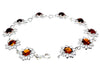 925 Sterling Silver & Genuine Baltic Amber Modern Flowers Link Bracelet - GL558