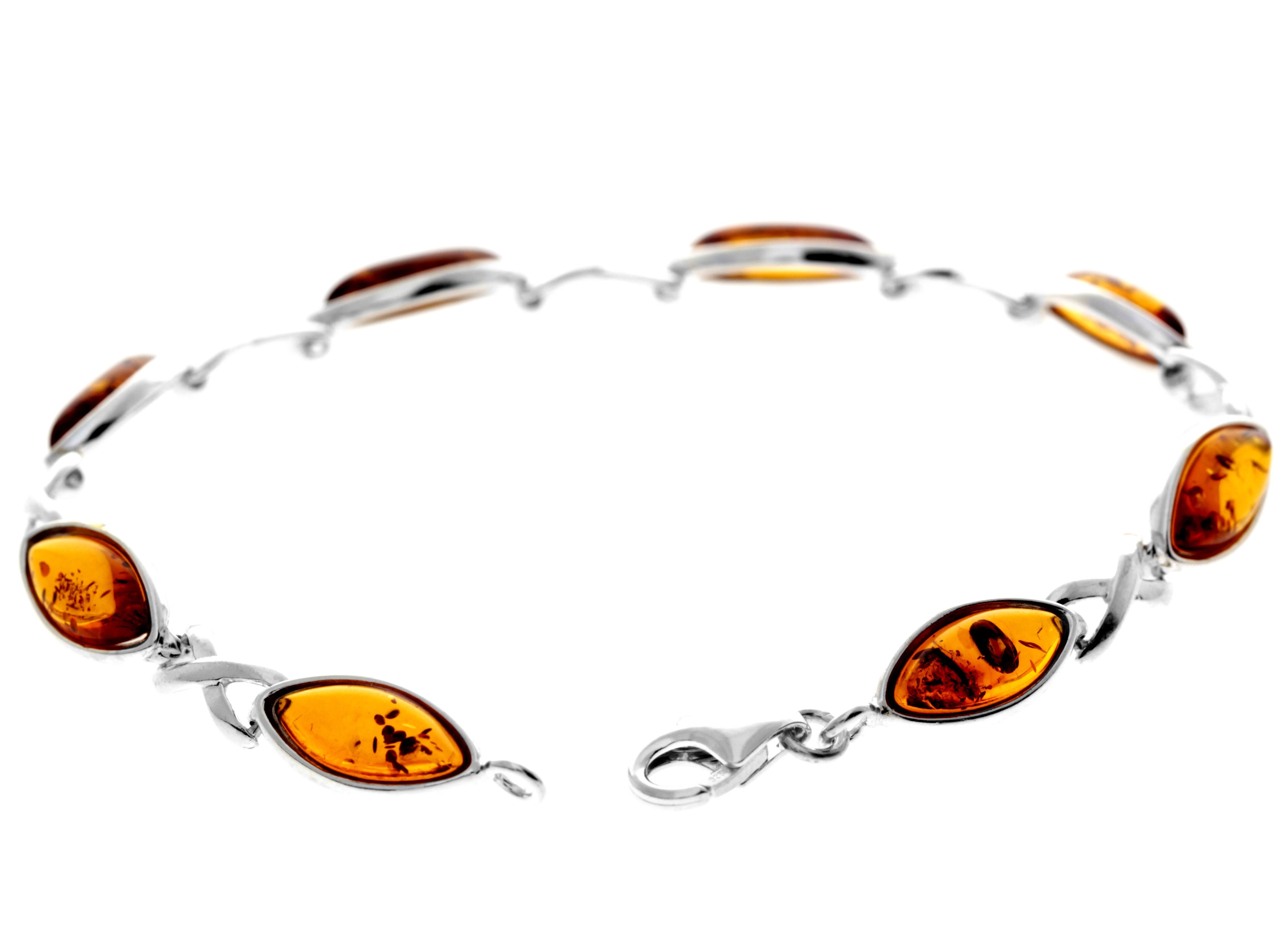 925 Sterling Silver & Genuine Baltic Amber Infinity Classic Bracelet 19.5 cm - GL561