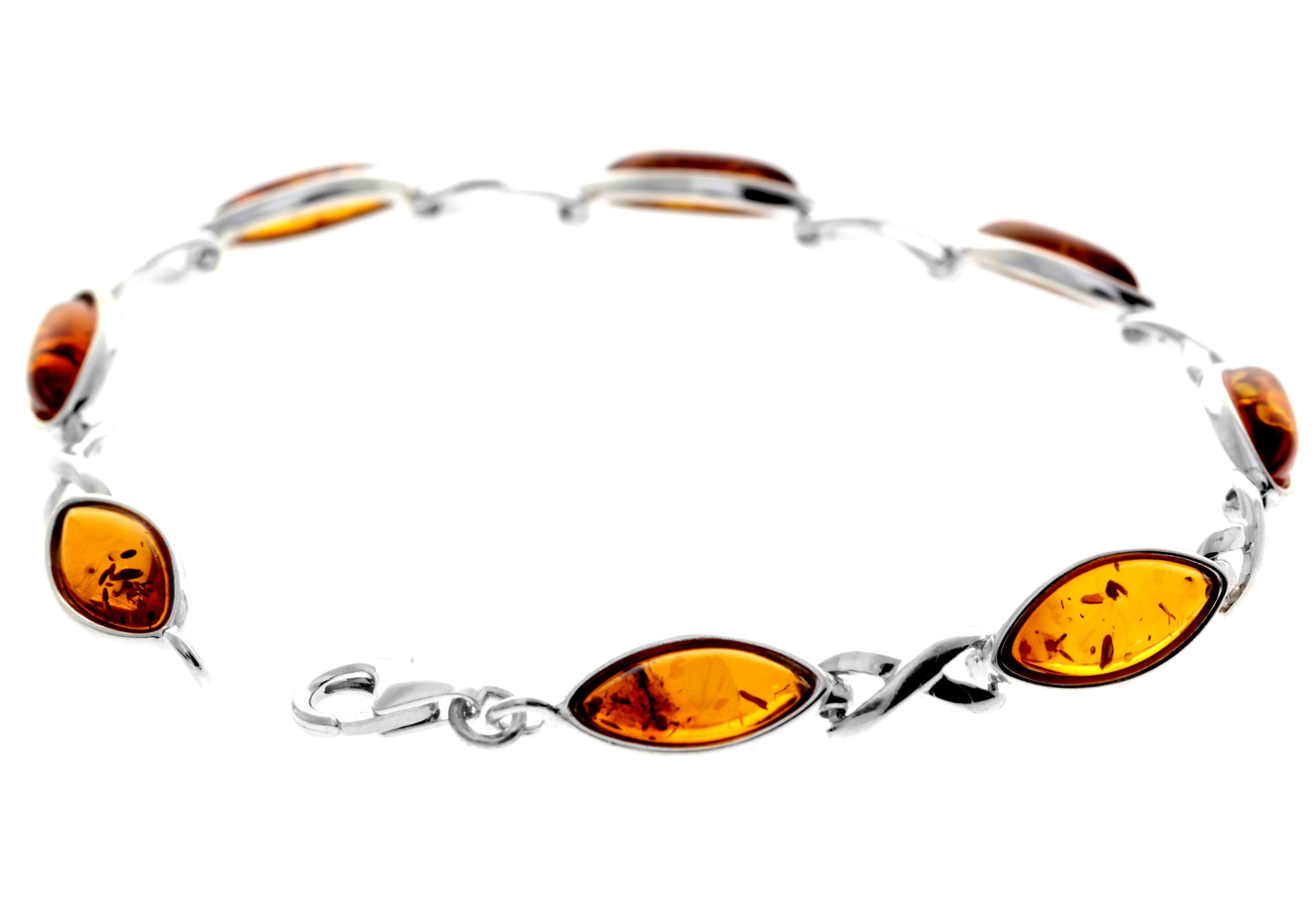 925 Sterling Silver & Genuine Baltic Amber Infinity Classic Bracelet 19.5 cm - GL561