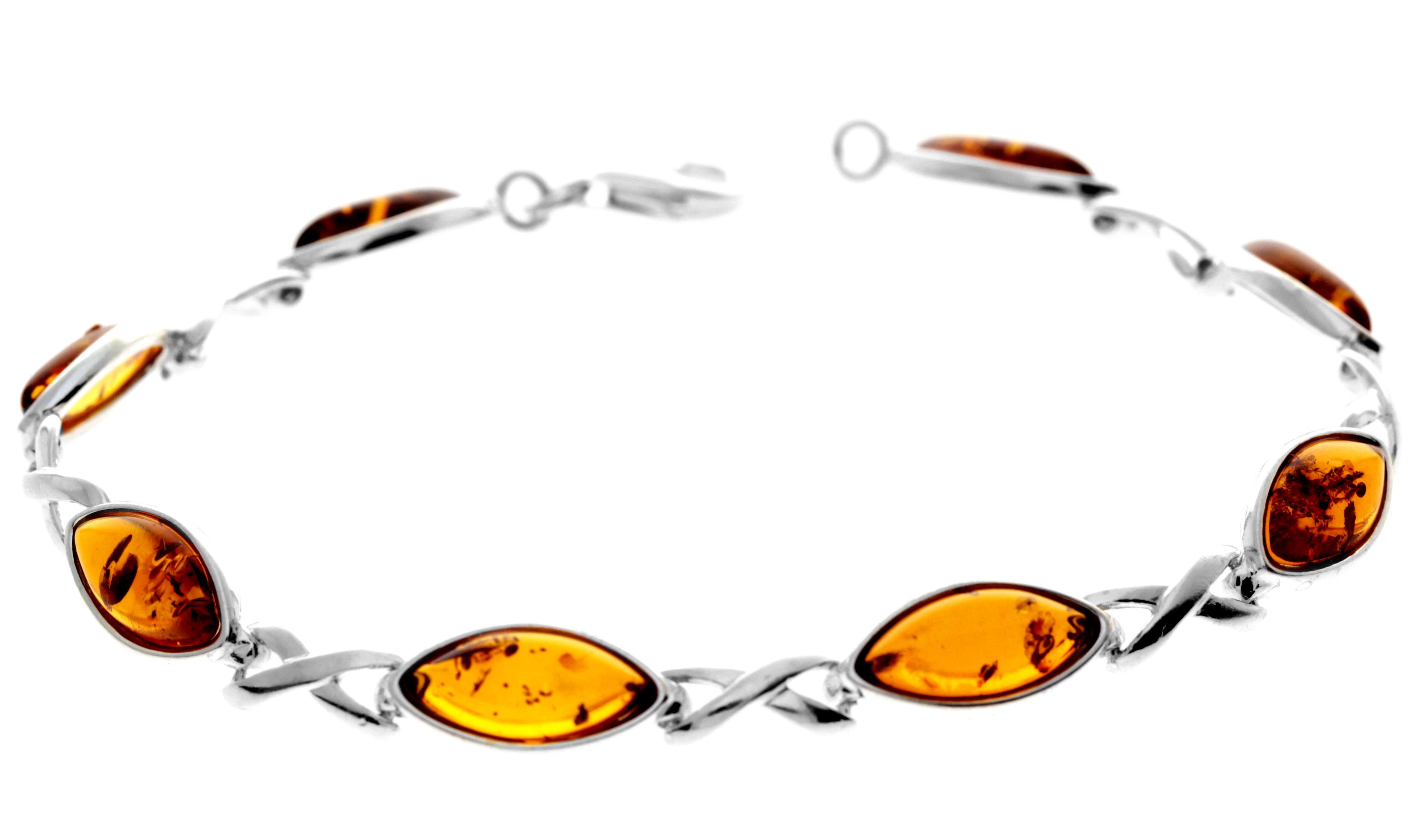 925 Sterling Silver & Genuine Baltic Amber Infinity Classic Bracelet 19.5 cm - GL561