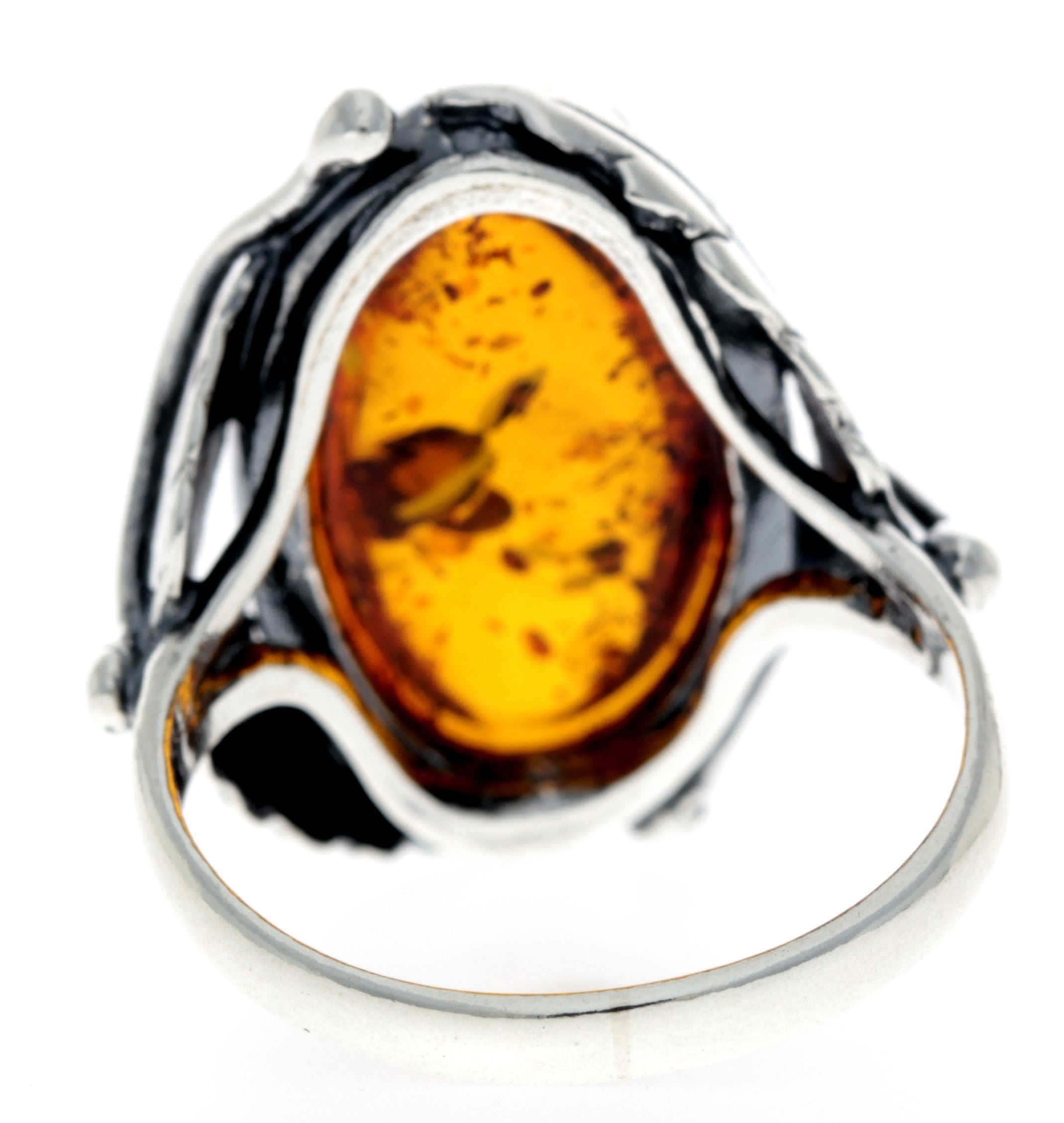 925 Sterling Silver & Baltic Amber Large Classic Art Nouveau Ring - GL719