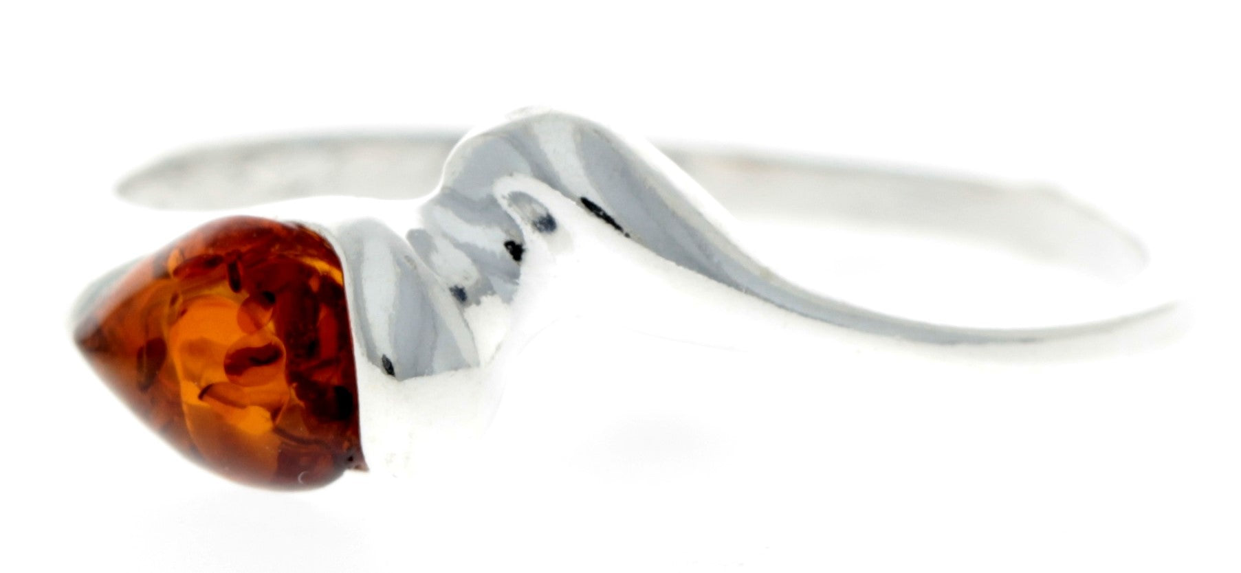 925 Sterling Silver & Baltic Amber Teardrop Modern Ring - GL723