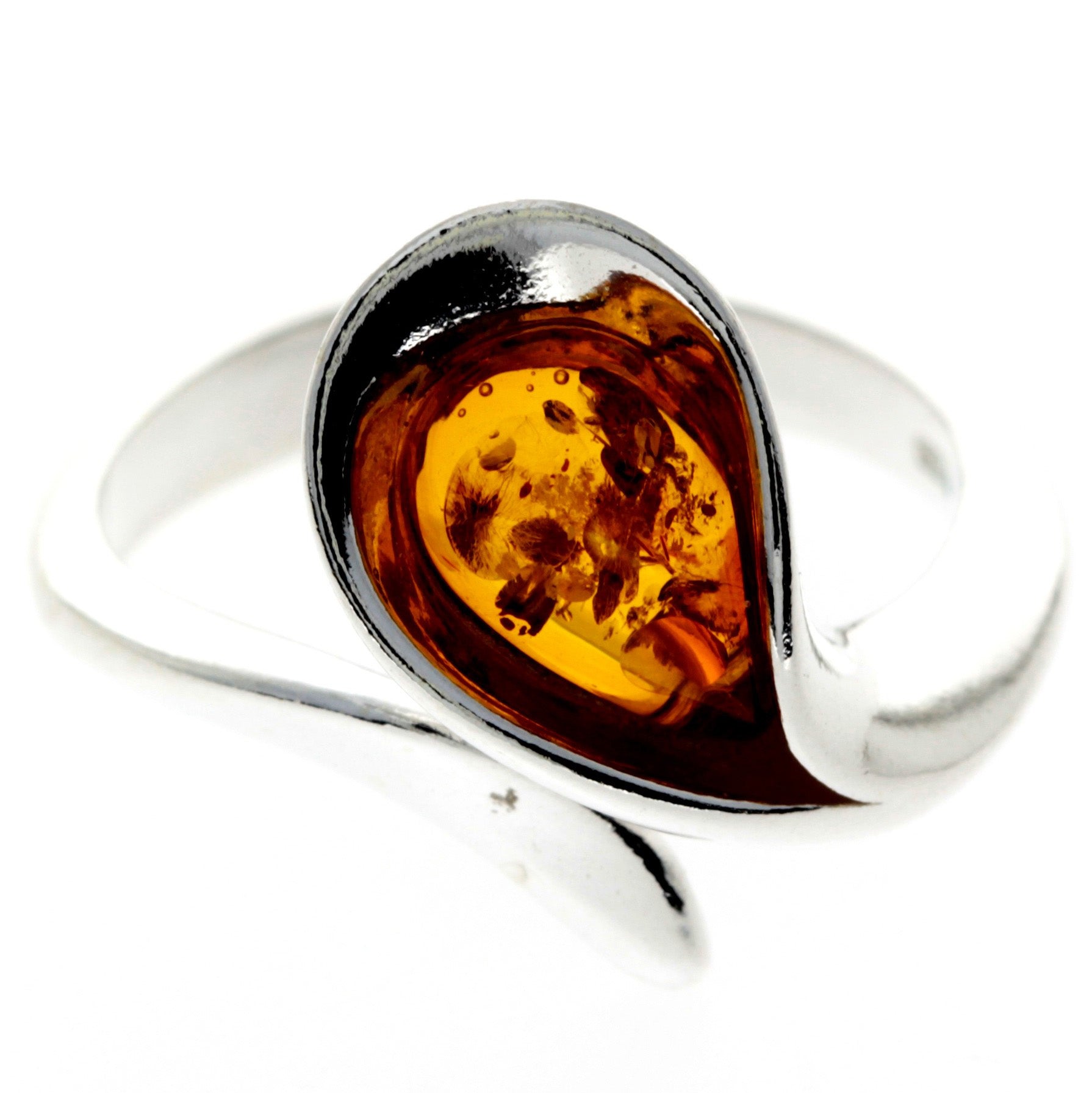 925 Sterling Silver & Genuine Baltic Amber Modern Ring - GL732