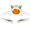 925 Sterling Silver & Genuine Baltic Amber Cat Adjustable Ring - GL739