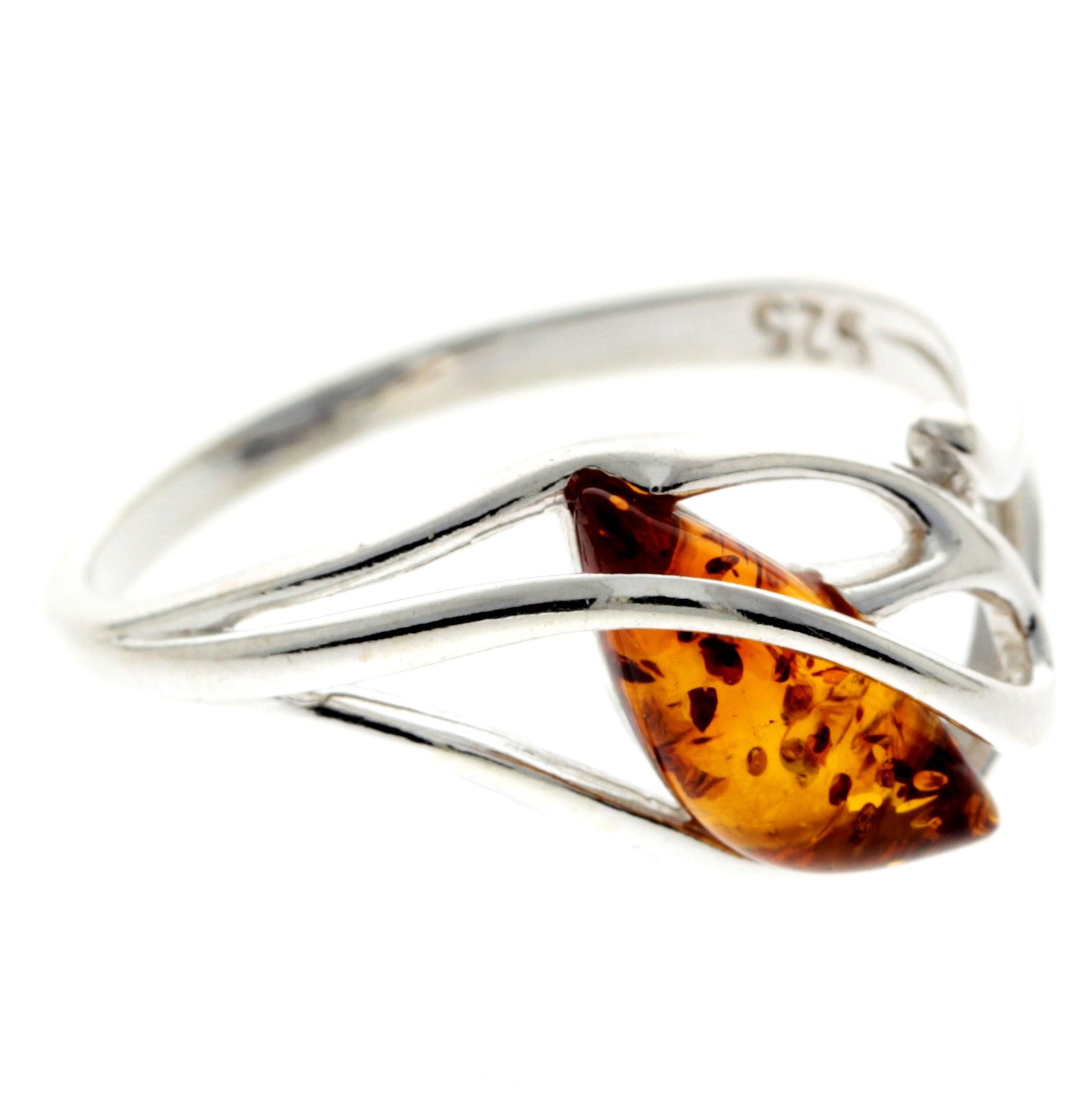 925 Sterling Silver & Genuine Baltic Amber Modern Designer Ring - GL740