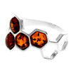 925 Sterling Silver & Genuine Baltic Amber Modern Honeycombs Designer Ring - GL741