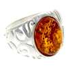 925 Sterling Silver & Genuine Oval Baltic Amber Celtic Large Ring - GL742