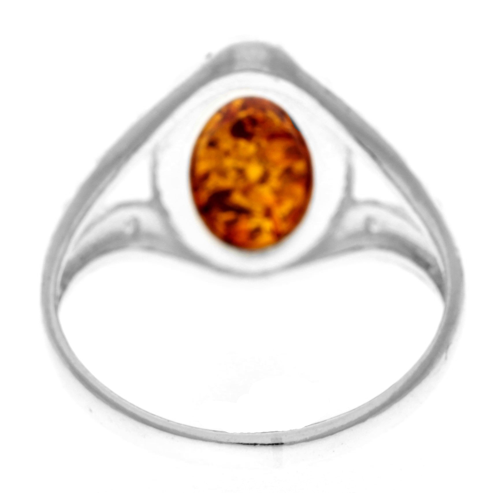 925 Sterling Silver & Genuine Oval Baltic Amber Classic Ring with Cubic Zirconia - GL743