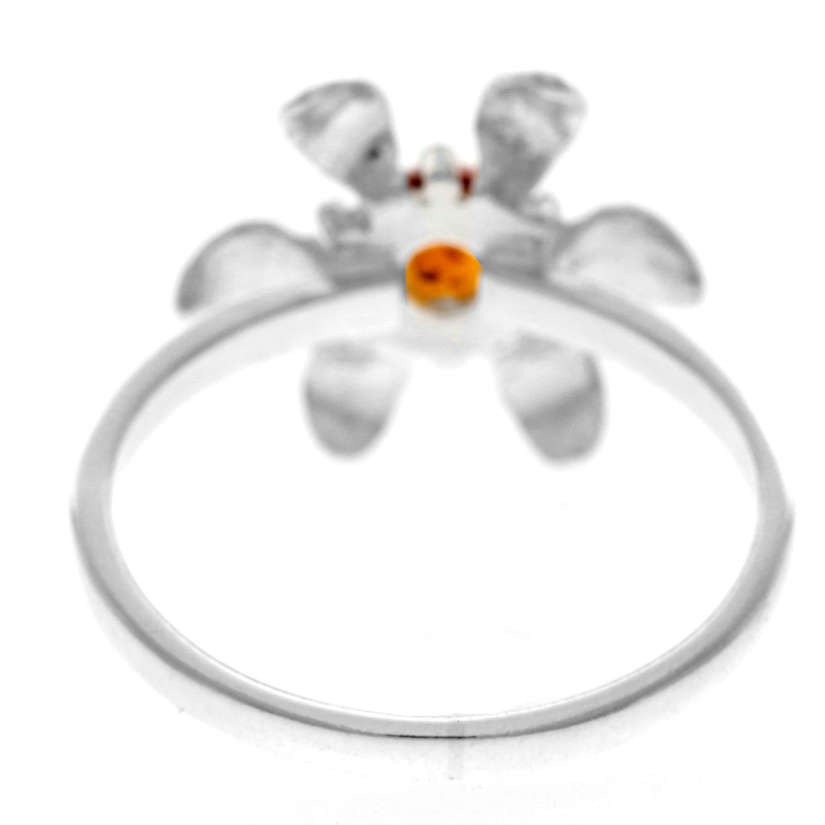 925 Sterling Silver & Genuine Baltic Amber Round Flower Ring - GL744