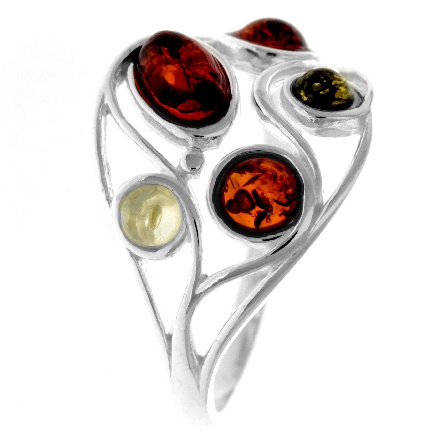 925 Sterling Silver & Genuine Baltic Amber Multi Stone Classic Ring - GL747