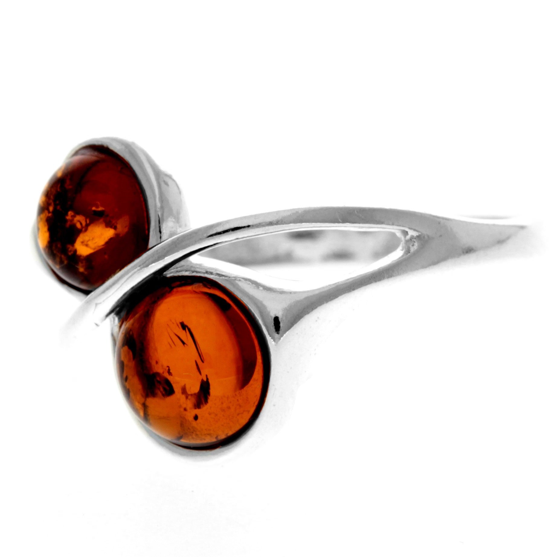 925 Sterling Silver & Genuine Baltic Amber 2 Stones Classic Ring - GL749