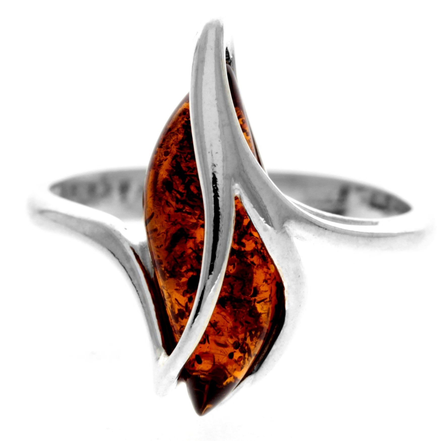 925 Sterling Silver & Genuine Baltic Amber Modern Ring - GL751