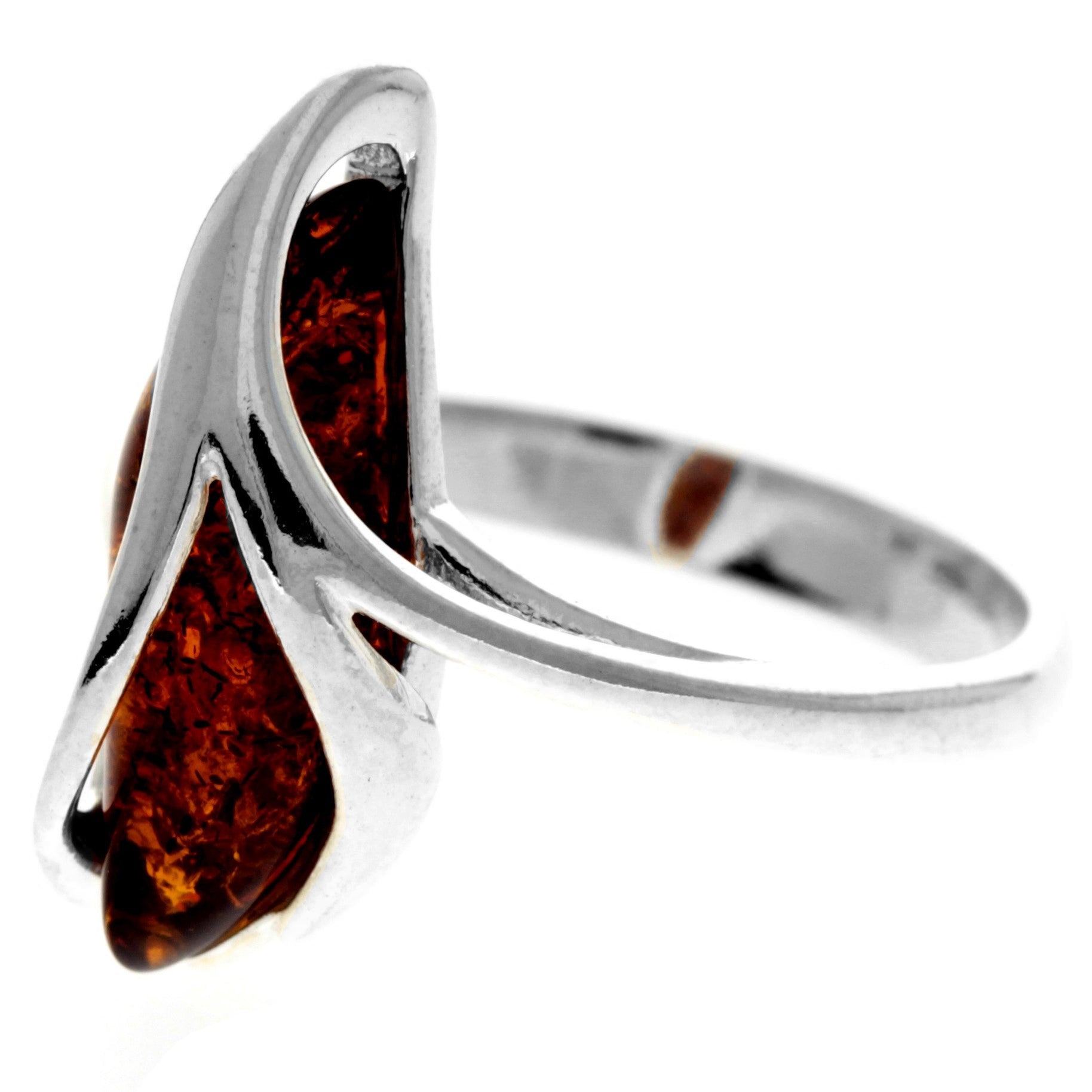 925 Sterling Silver & Genuine Baltic Amber Modern Ring - GL751