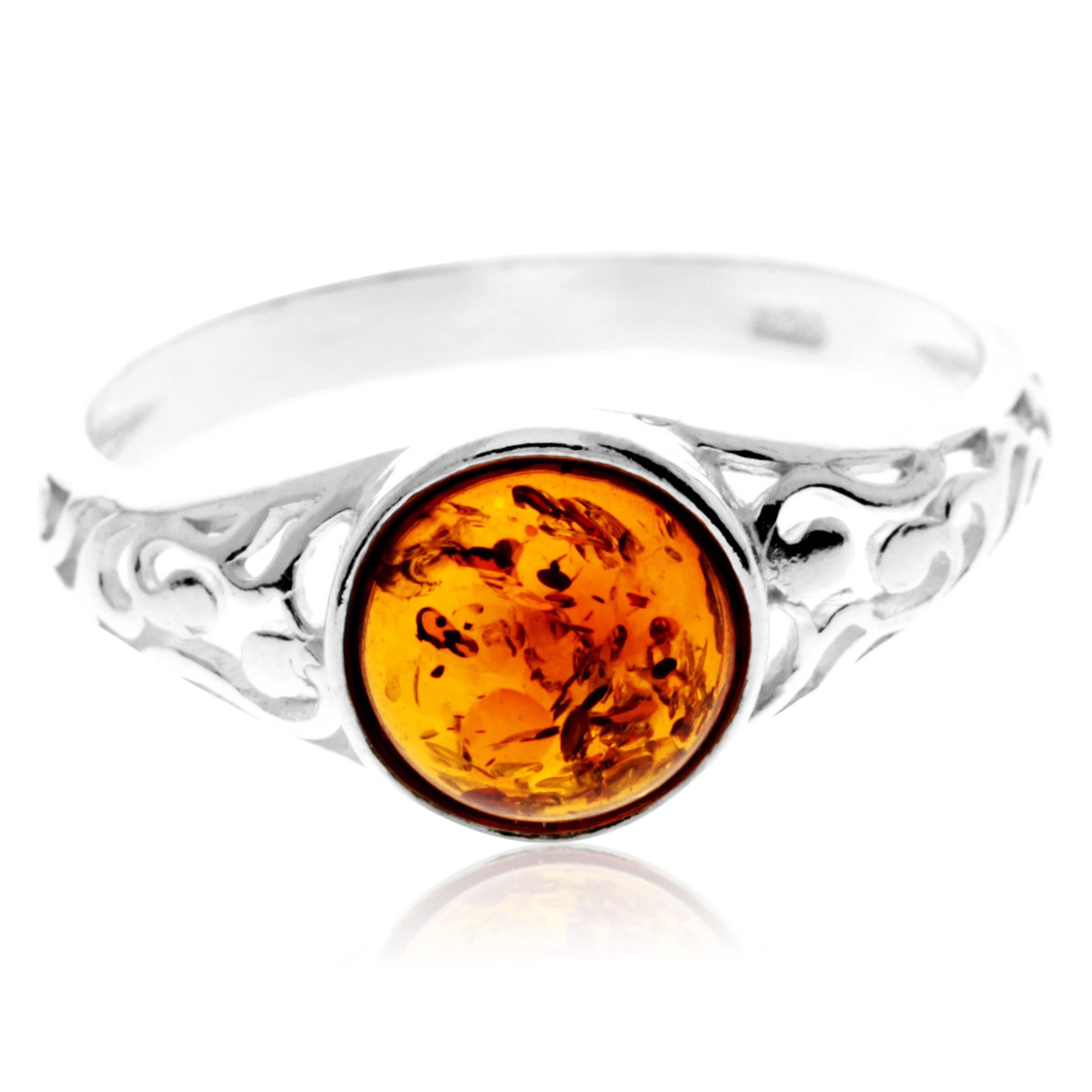 925 Sterling Silver & Genuine Baltic Amber Modern Designer Ring - GL754